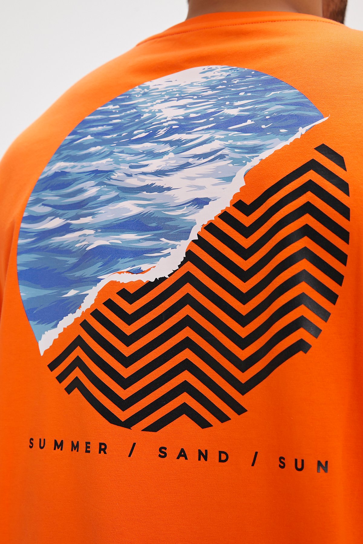 Sand Turuncu Baskılı Oversize Erkek Tişört