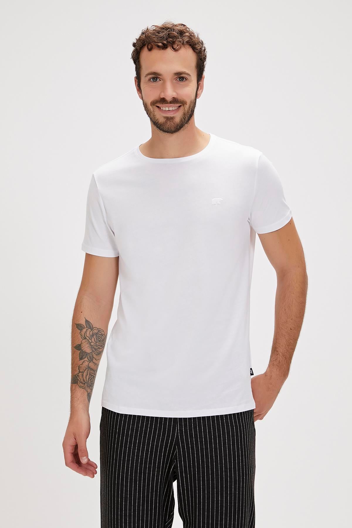 Solid T-Shirt Beyaz Basic Erkek Tişört 
