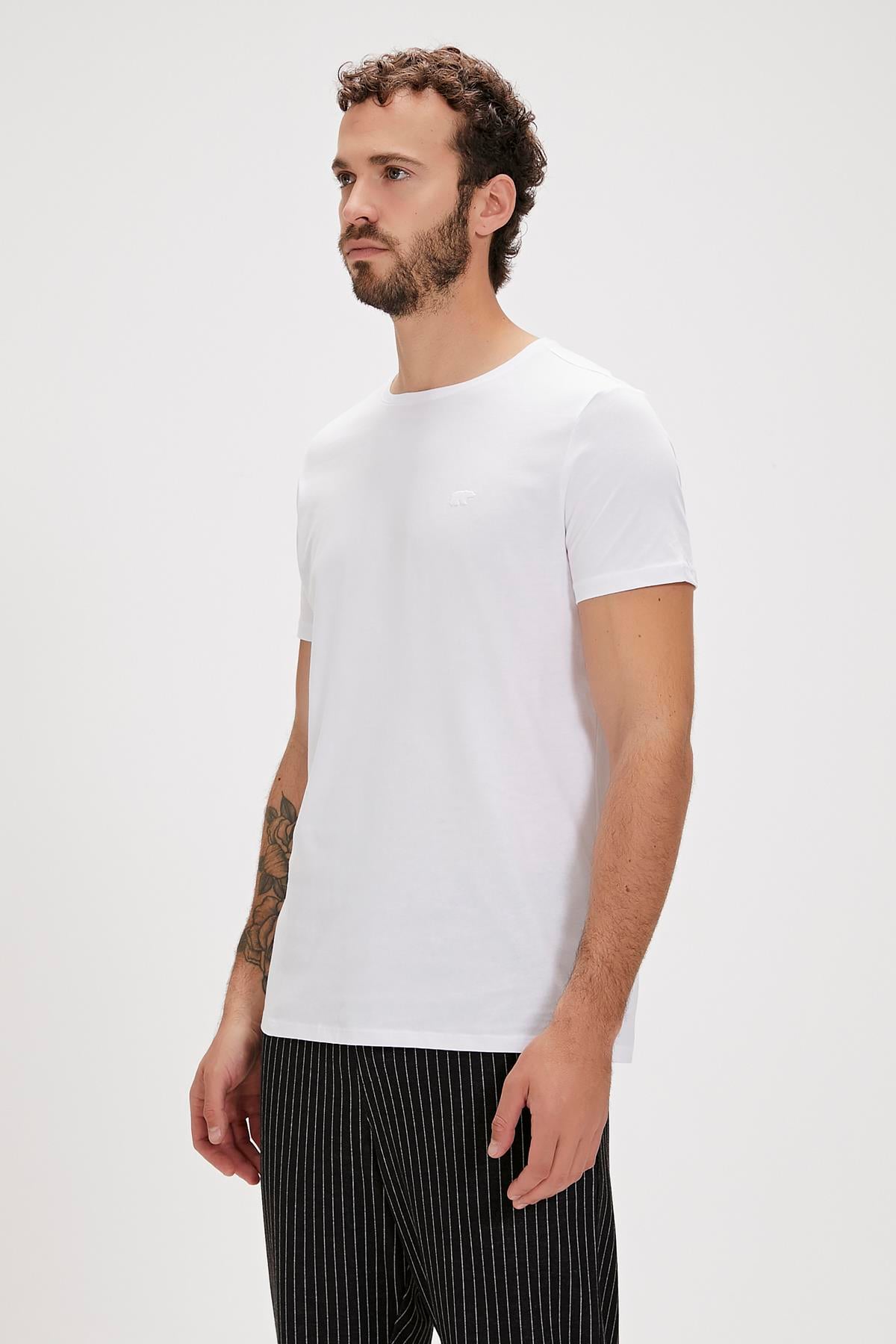 Solid T-Shirt Beyaz Basic Erkek Tişört 