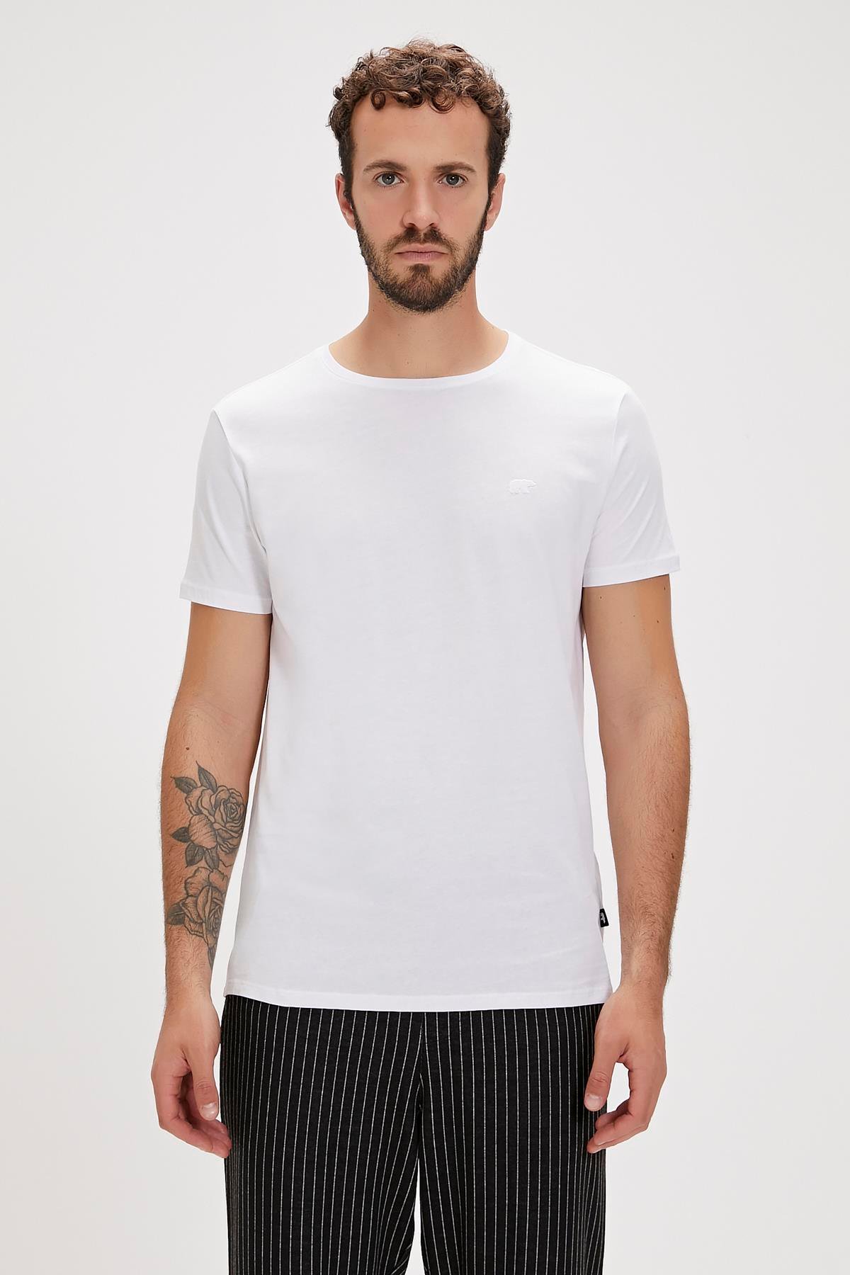 Solid T-Shirt Beyaz Basic Erkek Tişört 