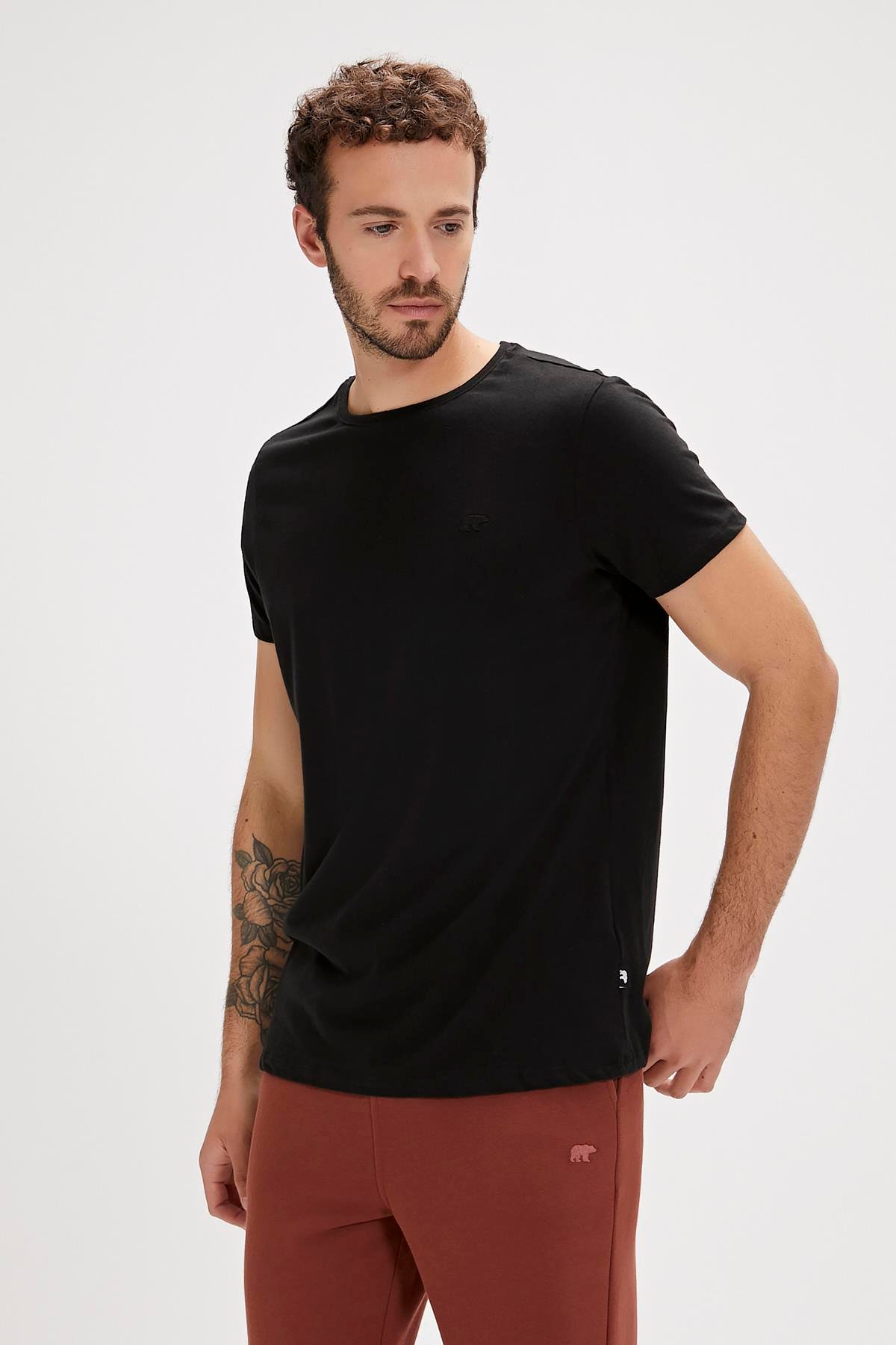 Solid T-Shirt Siyah Basic Erkek Tişört 