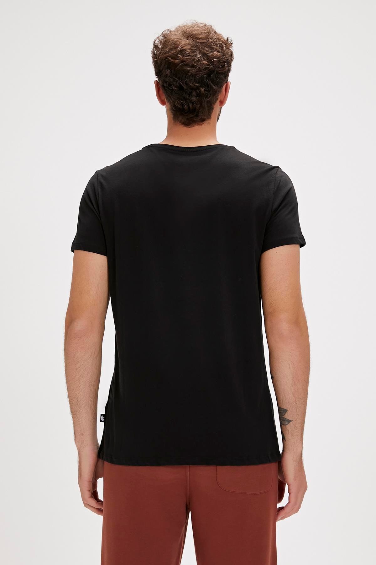 Solid T-Shirt Siyah Basic Erkek Tişört 