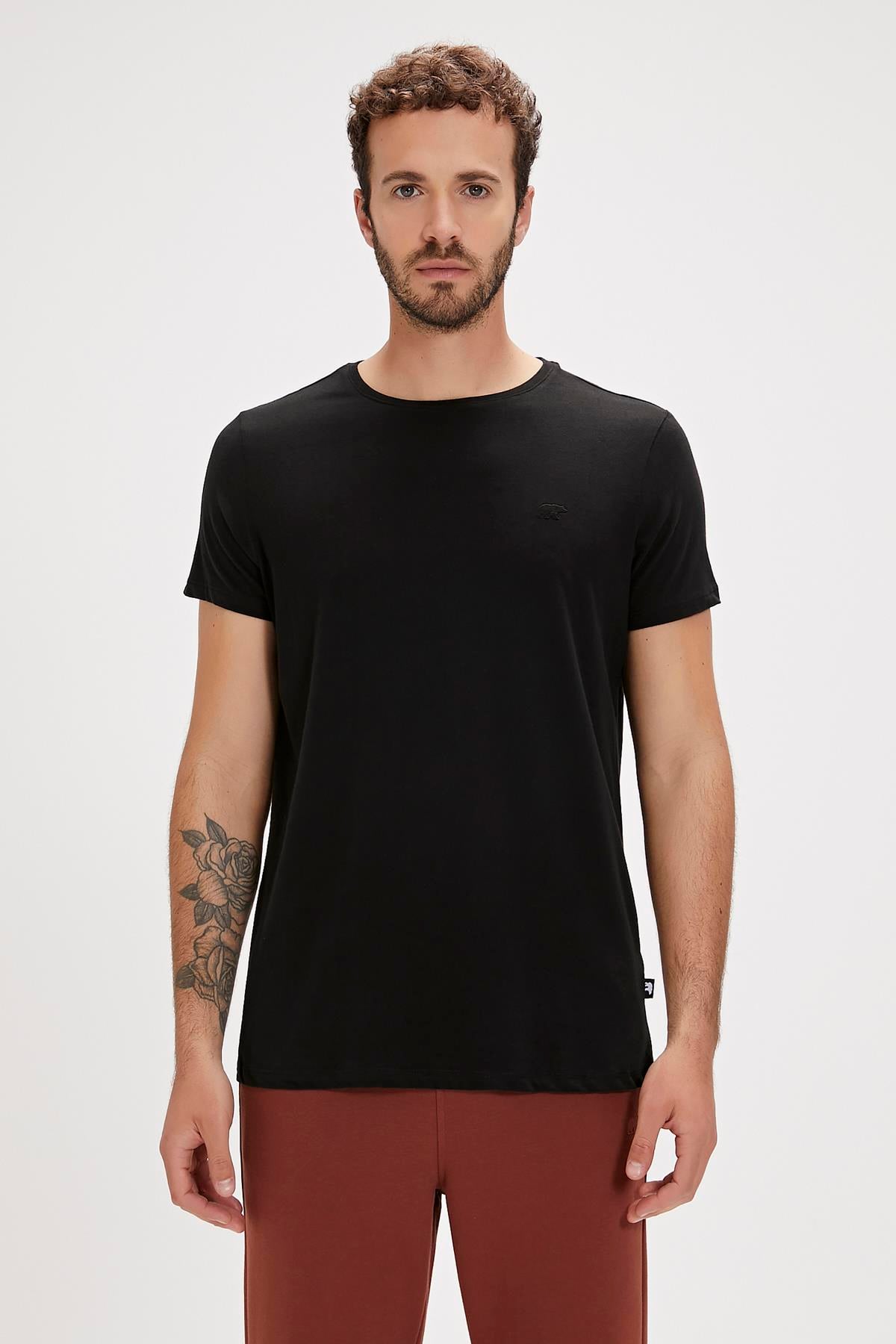 Solid T-Shirt Siyah Basic Erkek Tişört 