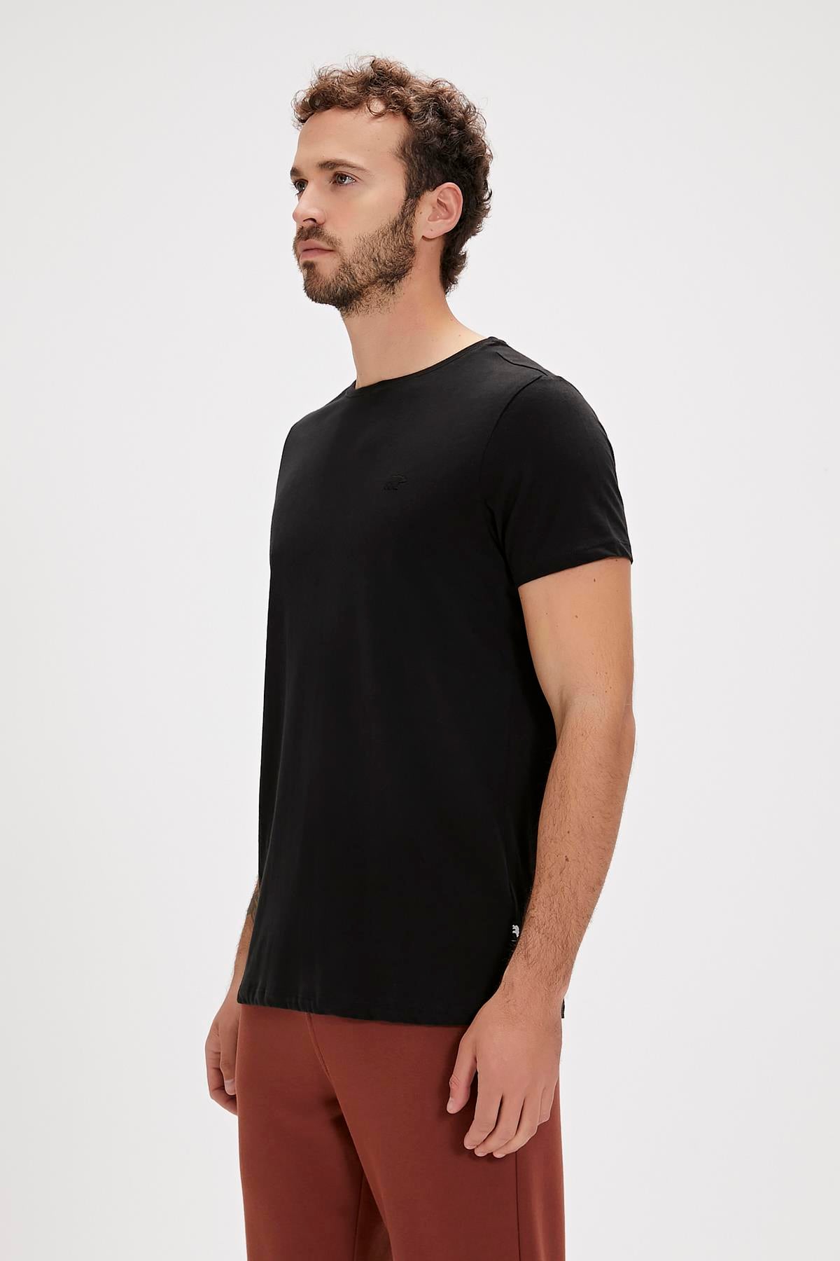 Solid T-Shirt Siyah Basic Erkek Tişört 