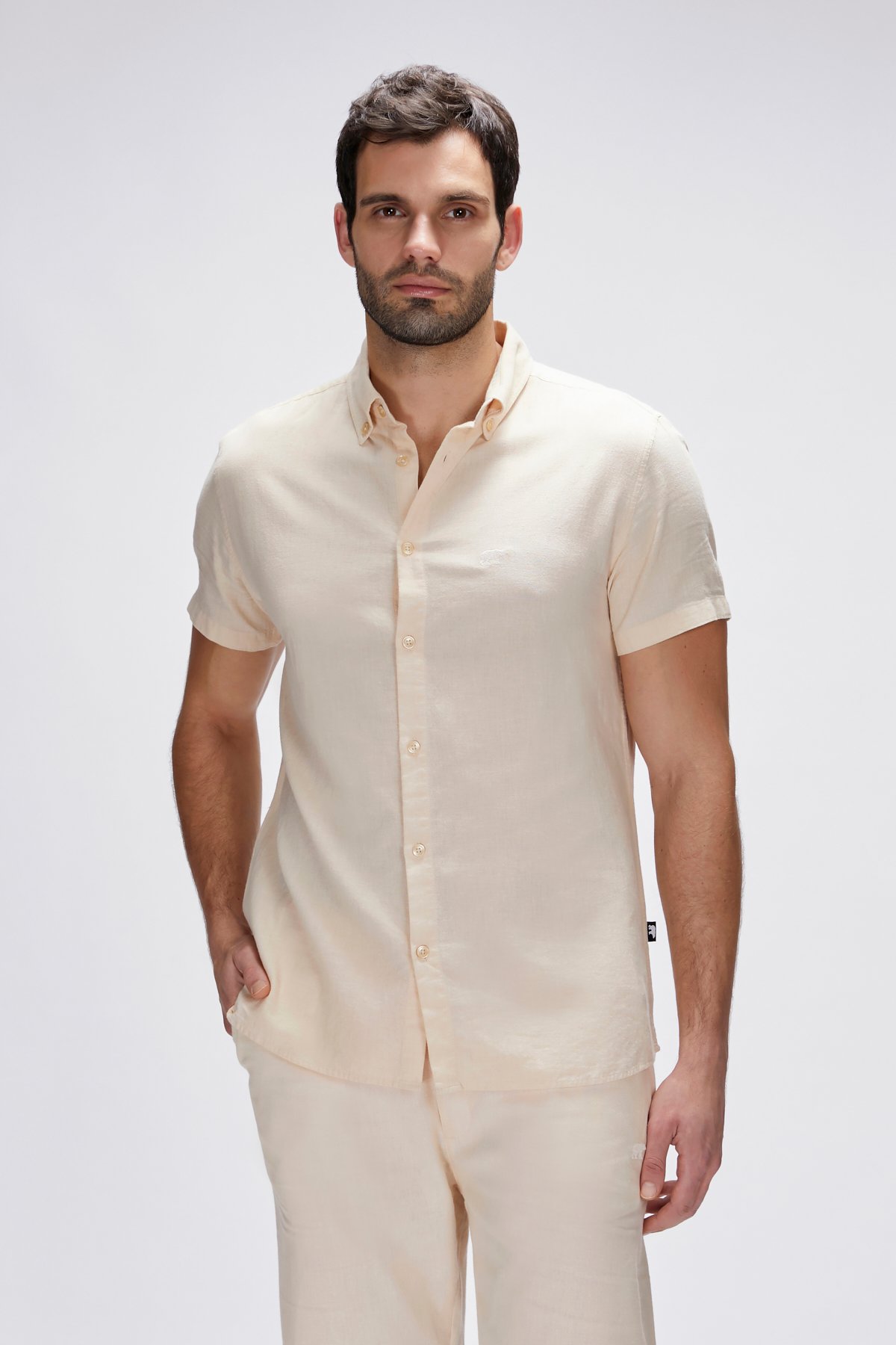 Tindra Bej Kısa Kollu Erkek Gömlek