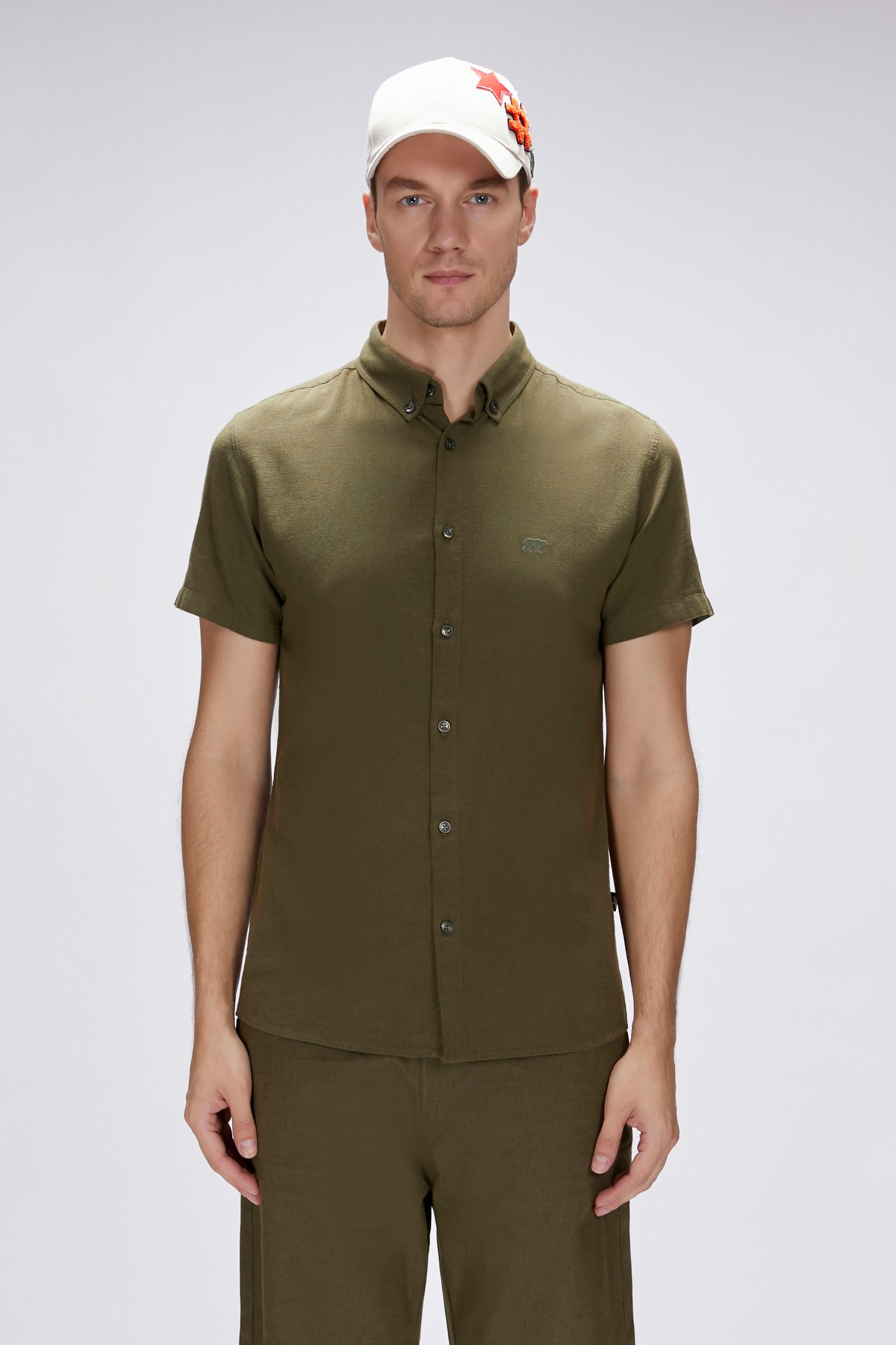 Tindra Haki Kısa Kollu Erkek Gömlek