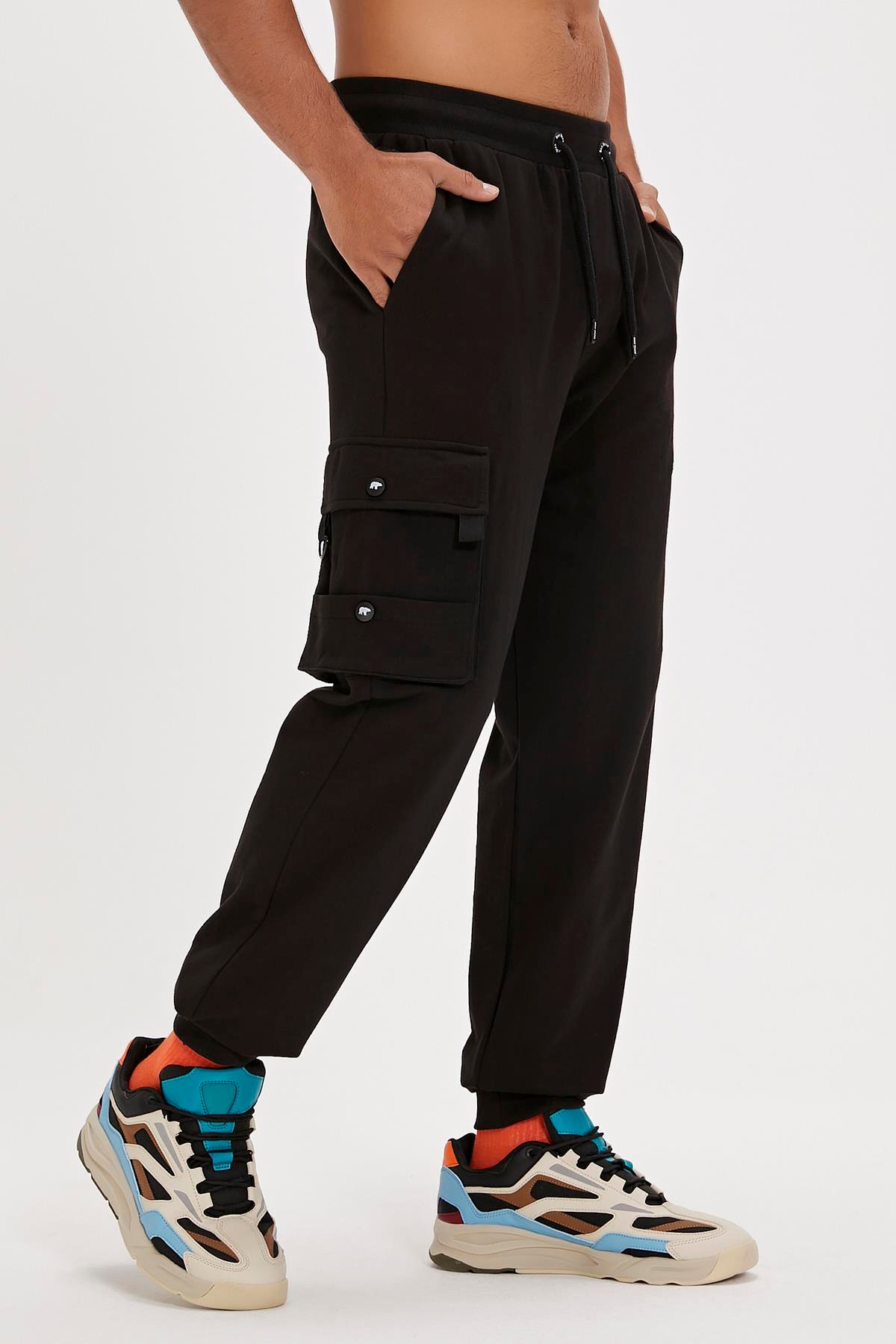 Valencia Pants Siyah Kargo Cep Erkek Eşofman Altı