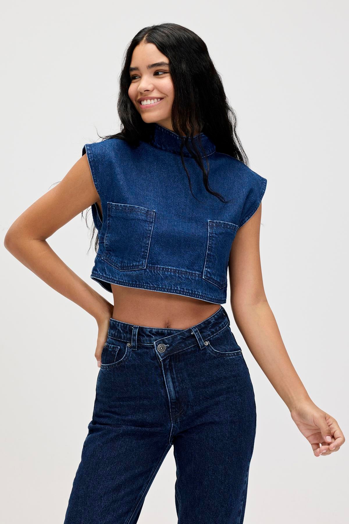 VERONICA DENIM TOP İNDİGO