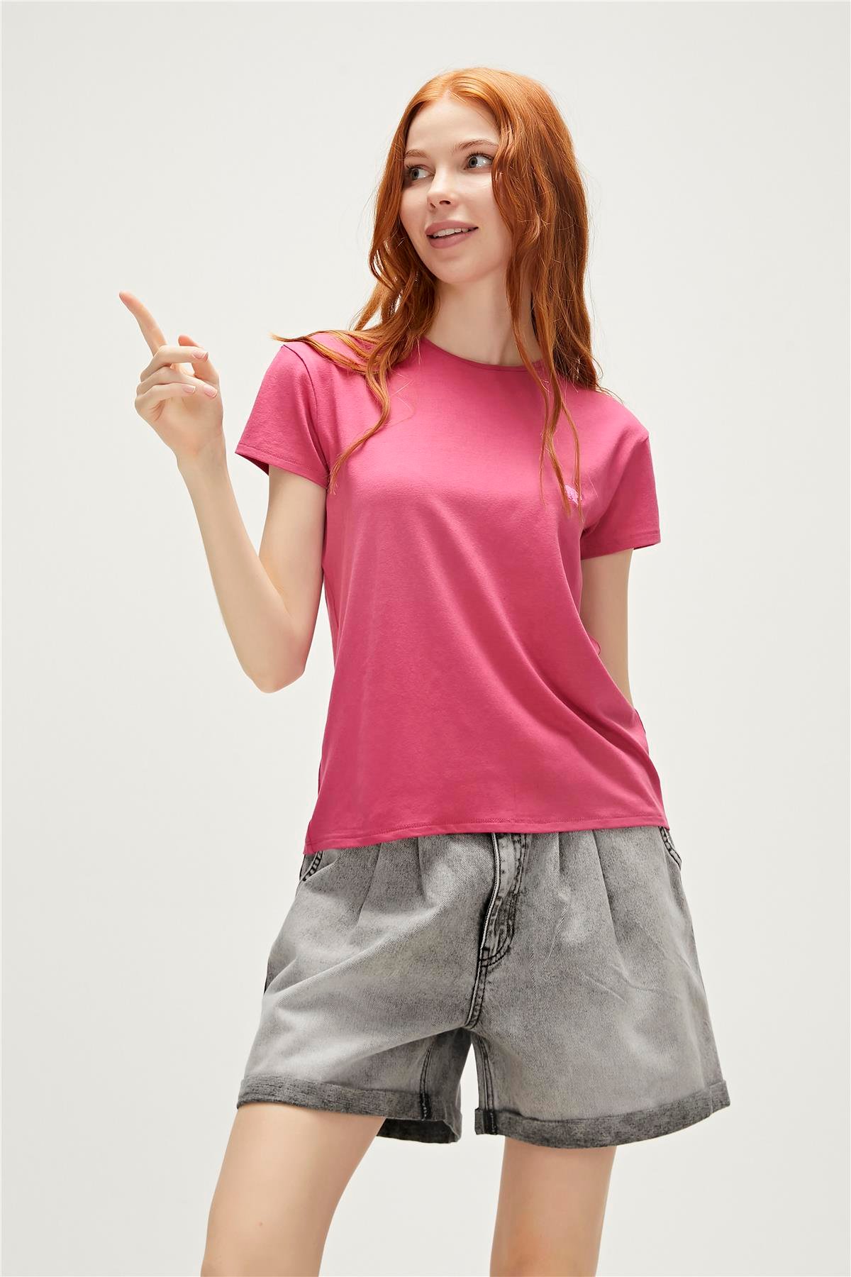 Violet O-Neck T-Shirt Pudra Pembe Basic Kadın Tişört
