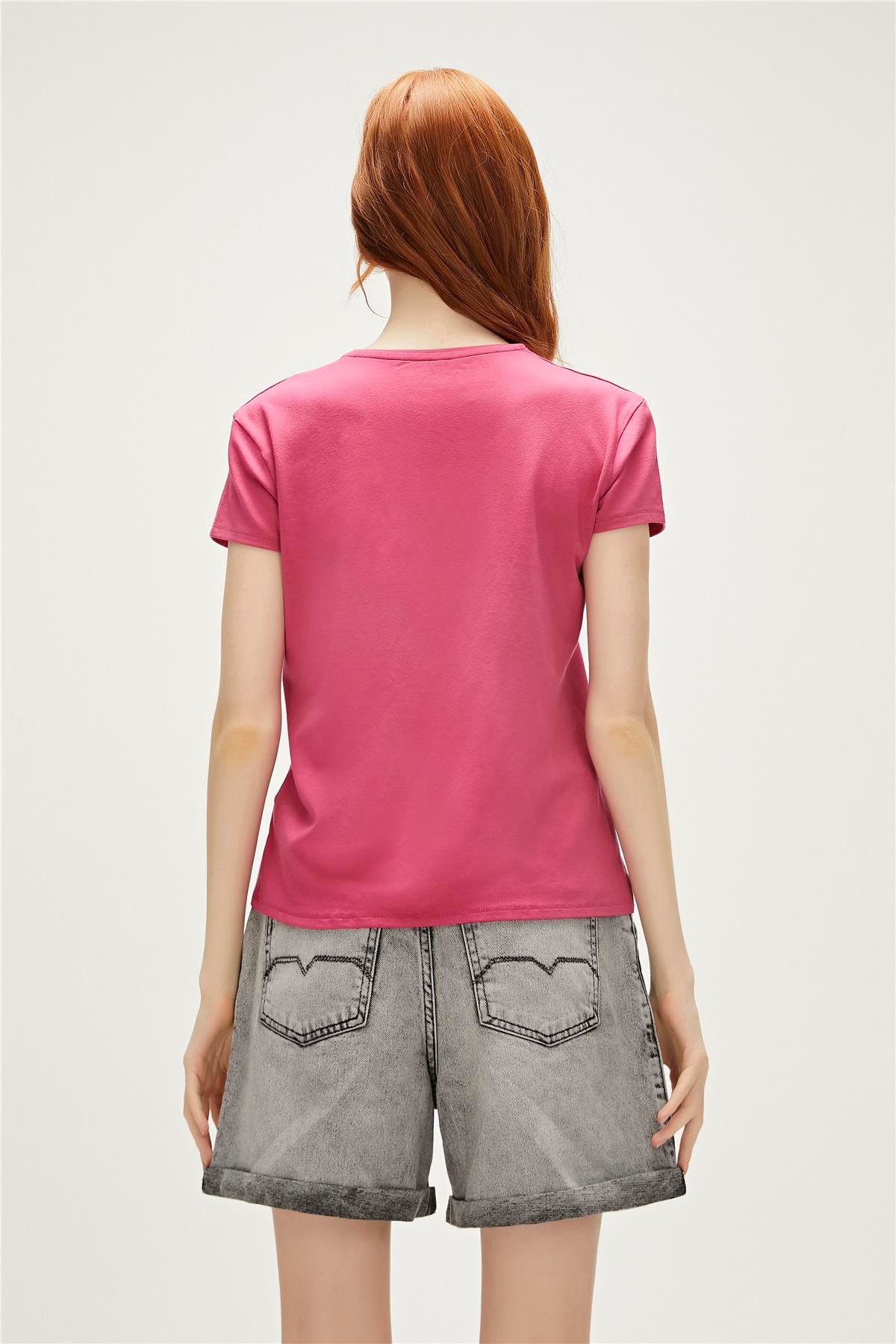 Violet O-Neck T-Shirt Pudra Pembe Basic Kadın Tişört