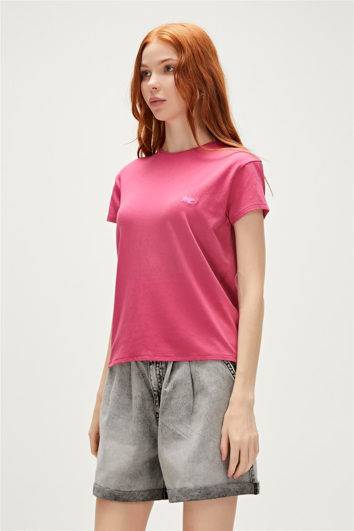 Violet O-Neck T-Shirt Pudra Pembe Basic Kadın Tişört