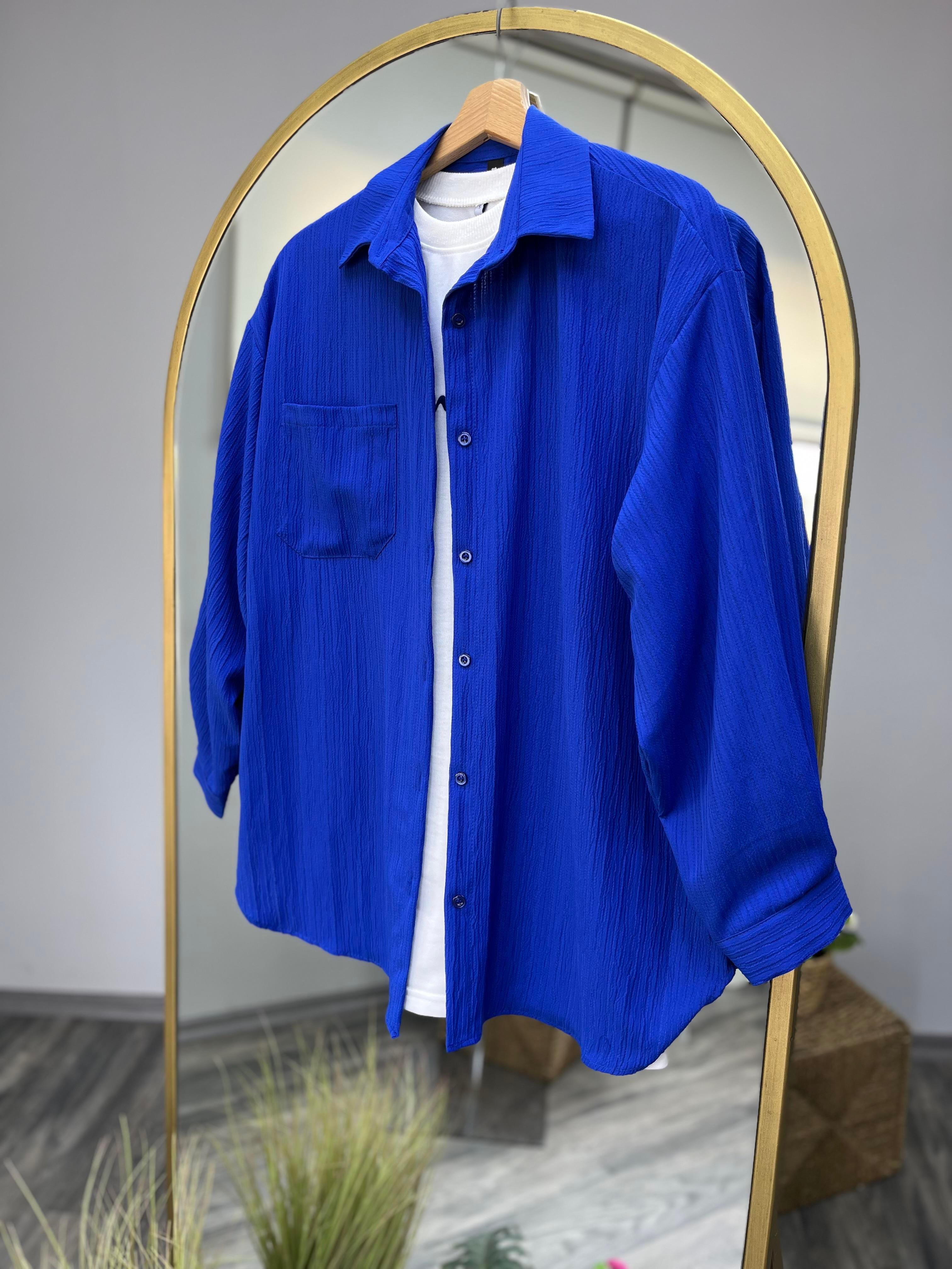 ae tek cep gofre gömlek indigo