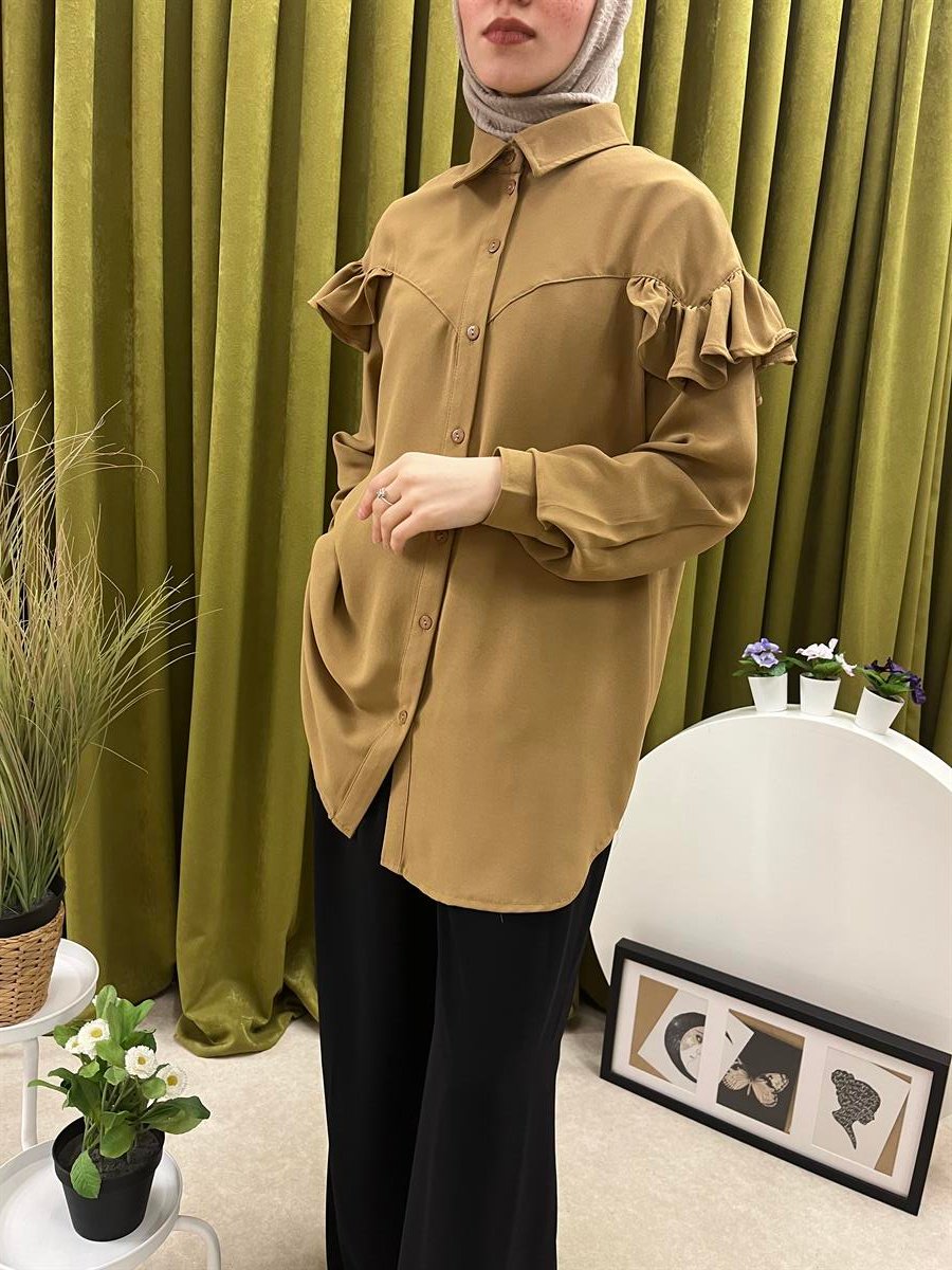 ar kolu fırfırlı gömlek camel