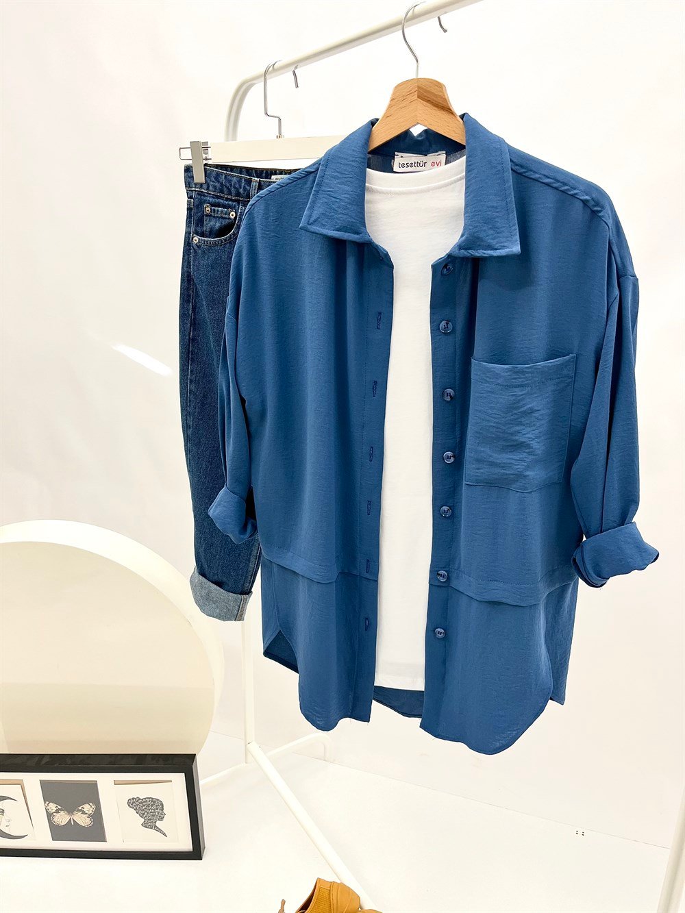 ar tek cepli tunik indigo