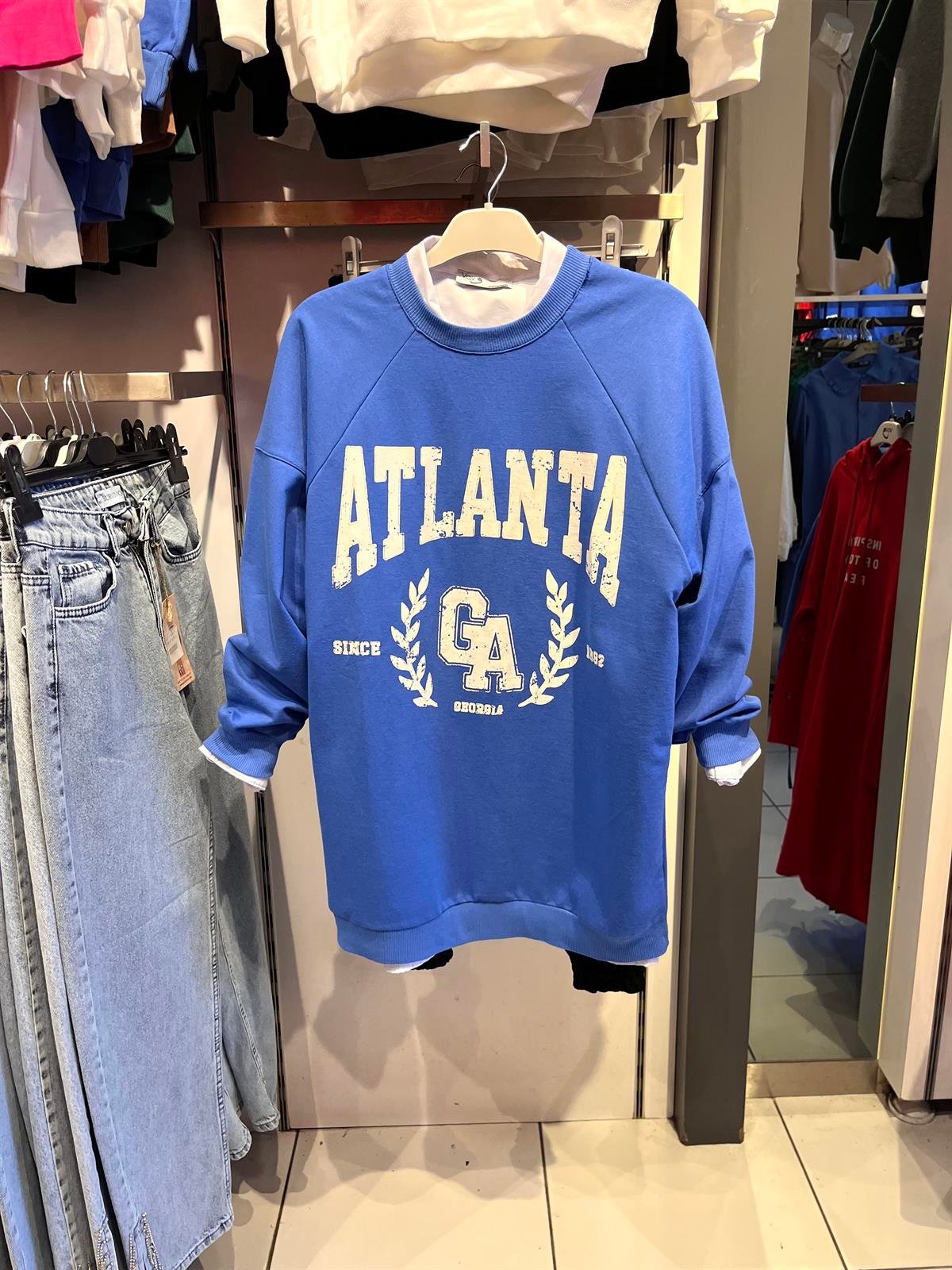 as atlanta baskılı sweat mavi