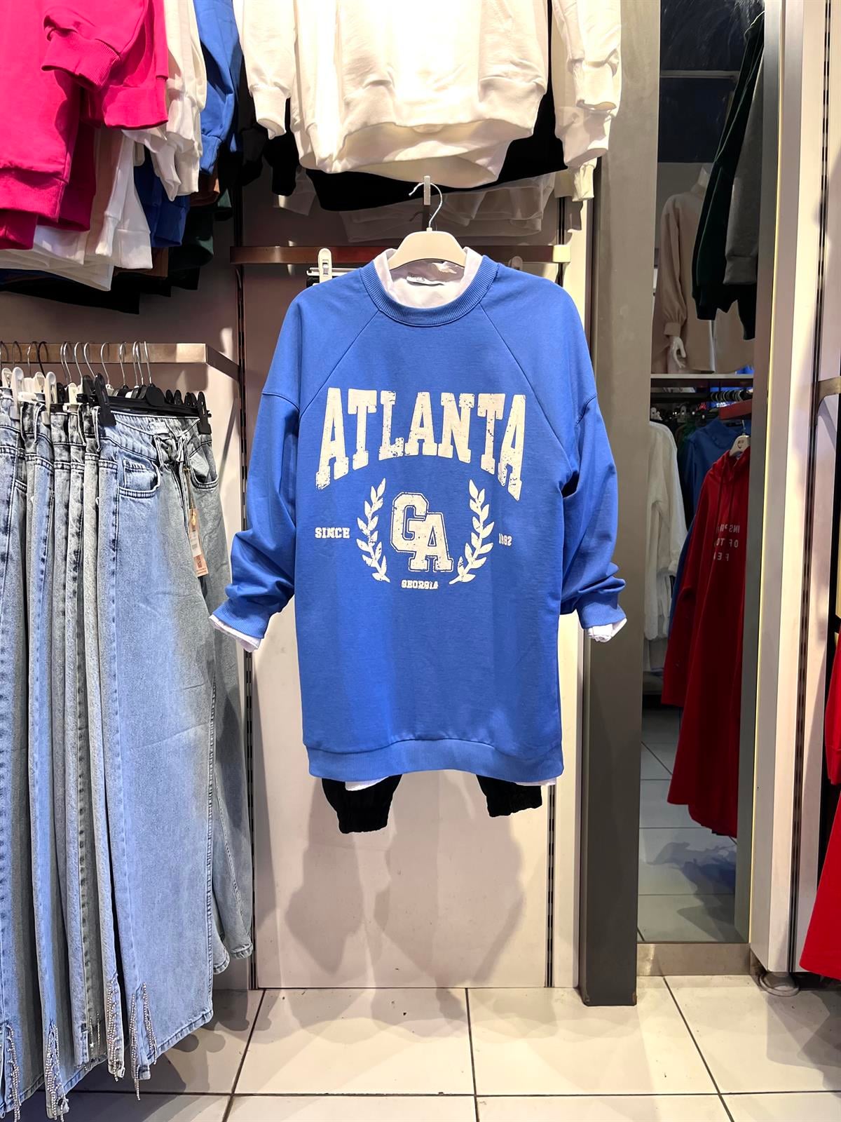 as atlanta baskılı sweat mavi
