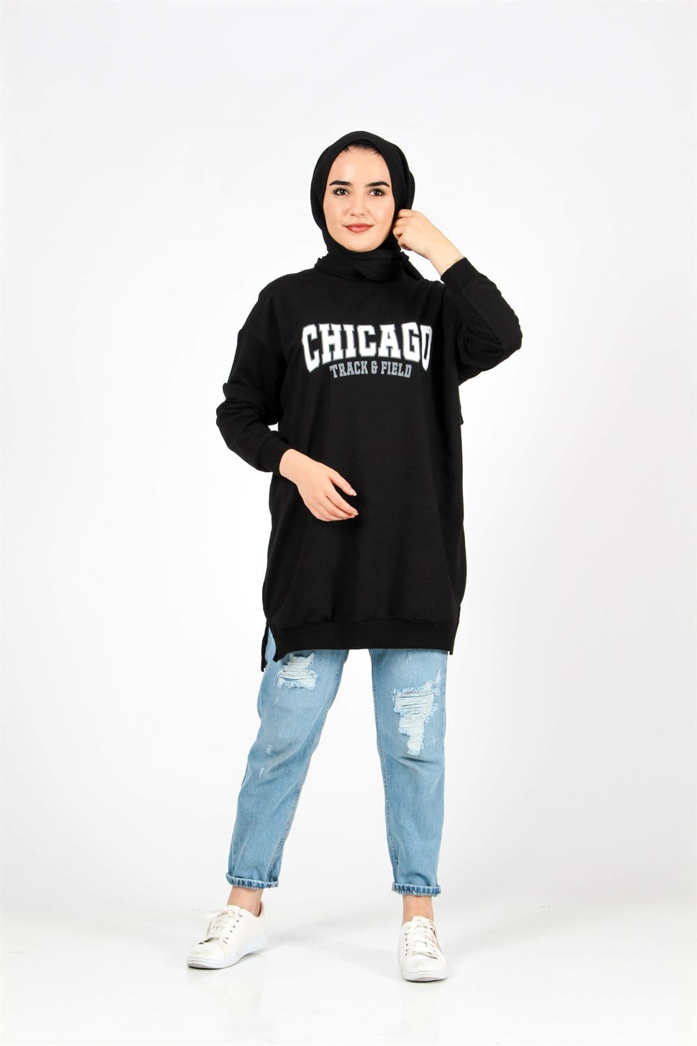 as chicago baskılı sweat siyah