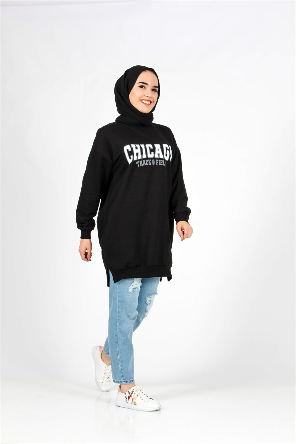 as chicago baskılı sweat siyah