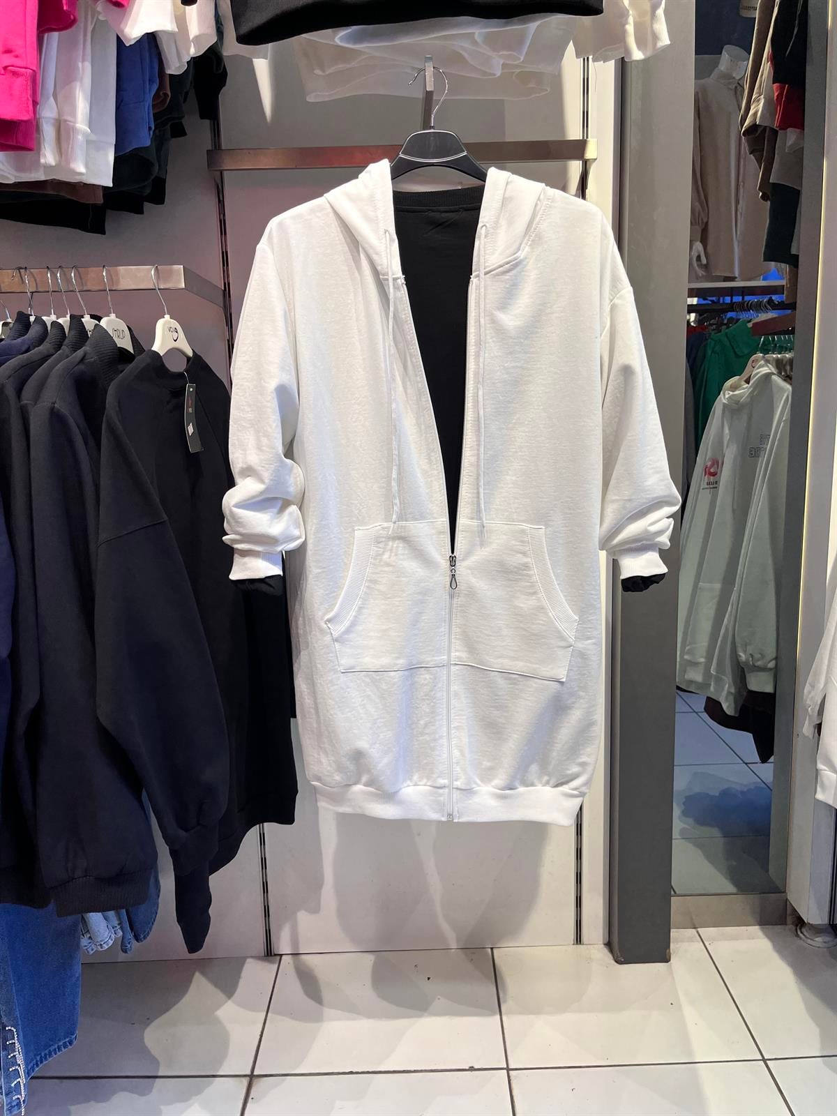 as fermuarlı sweat beyaz