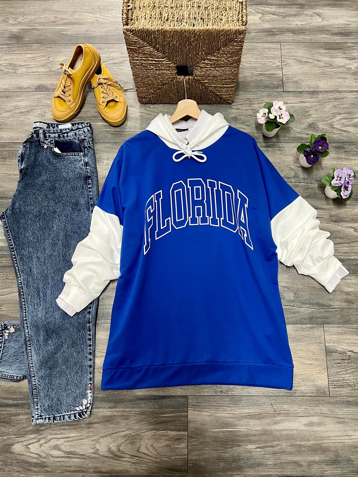 as florida baskılı sweat mavi