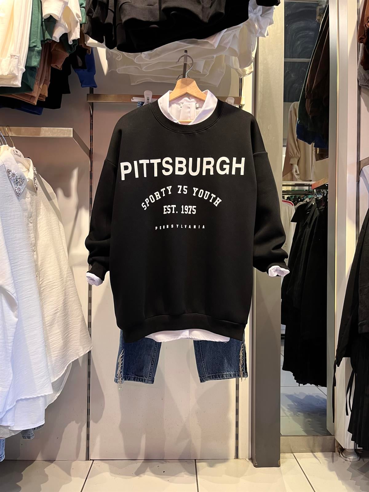 as pıttsburgh baskılı sweat siyah