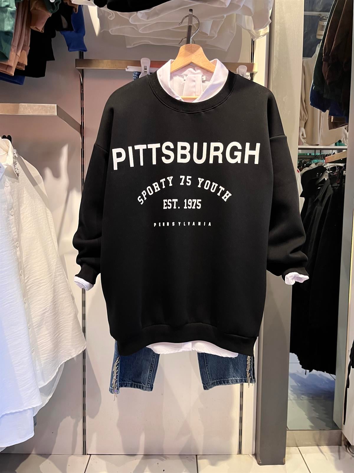 as pıttsburgh baskılı sweat siyah
