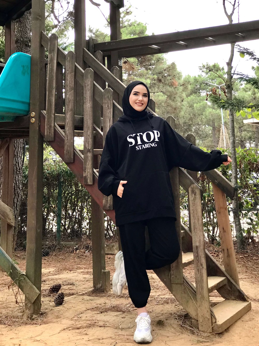 as stop baskılı sweat siyah