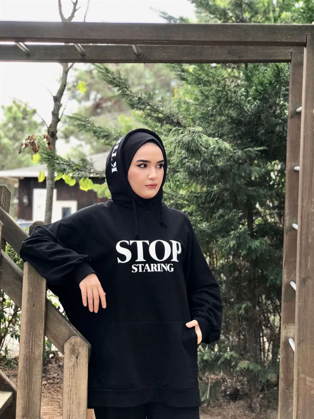 as stop baskılı sweat siyah
