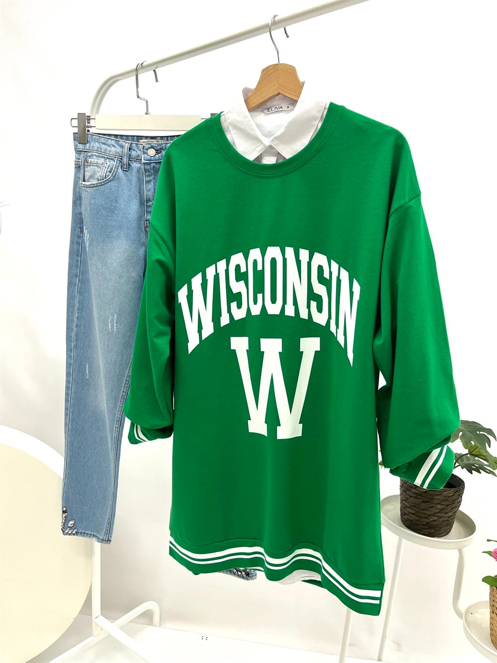 as wisconsın baskılı sweat yeşil