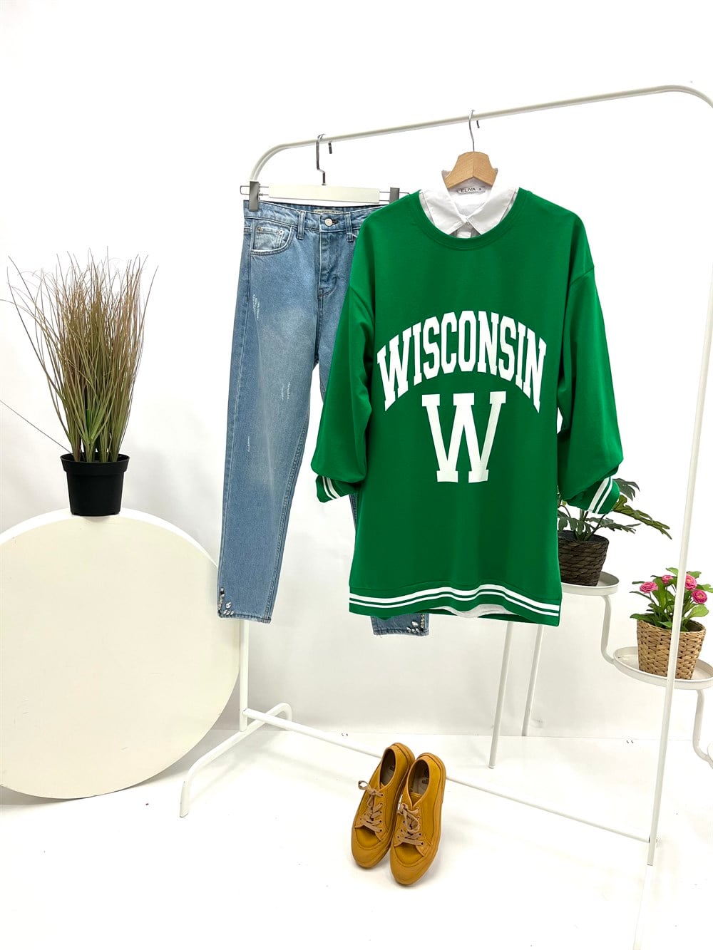 as wisconsın baskılı sweat yeşil