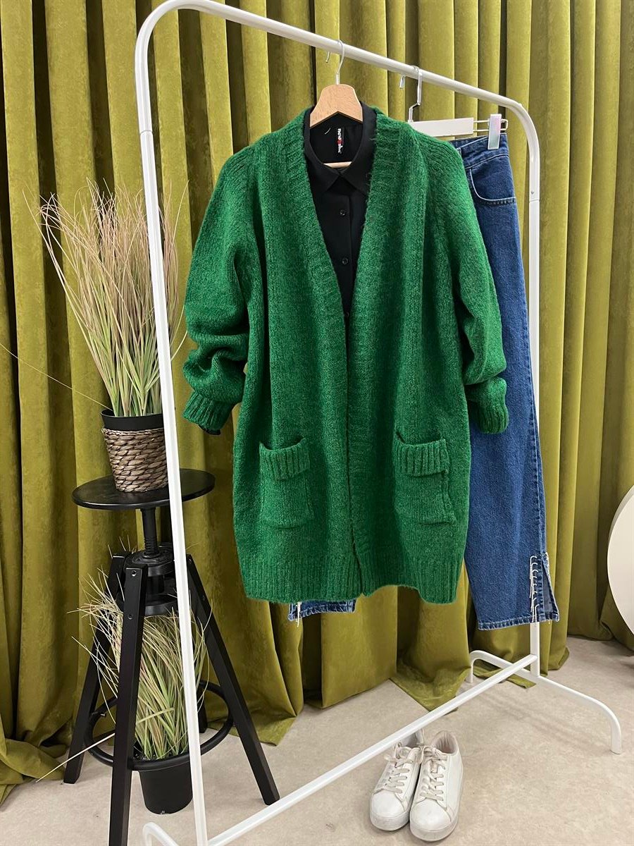 çift cep hırka yeşil