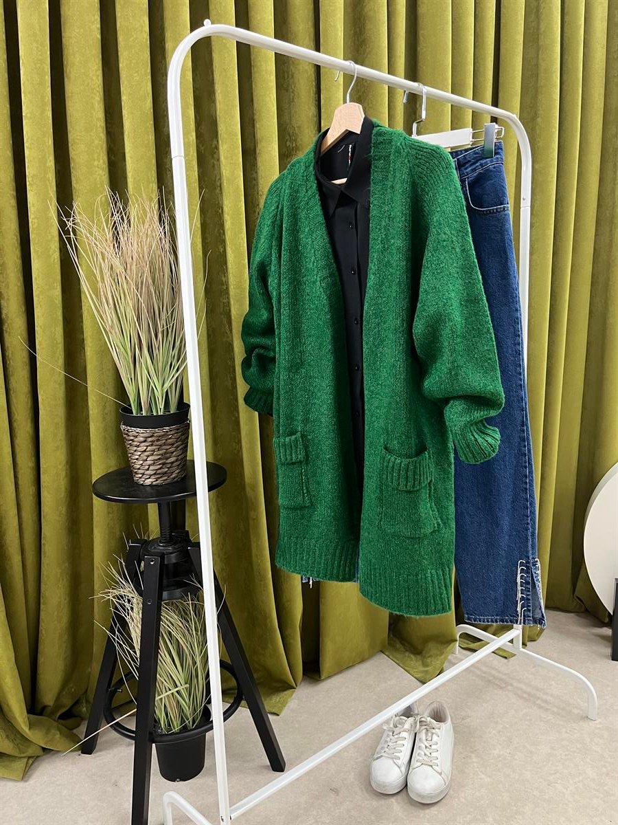 çift cep hırka yeşil