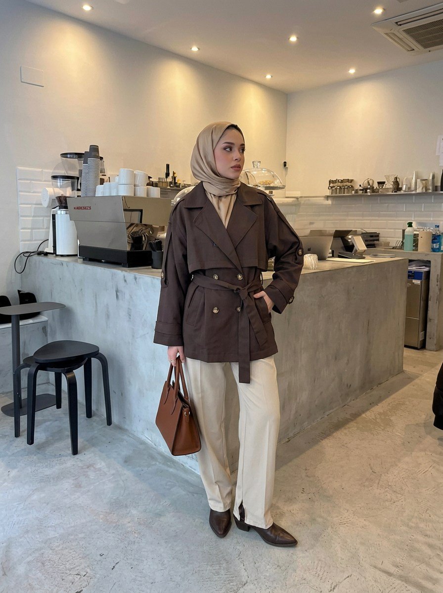Ei Kapaklı Kısa Trençkot Acı Kahve