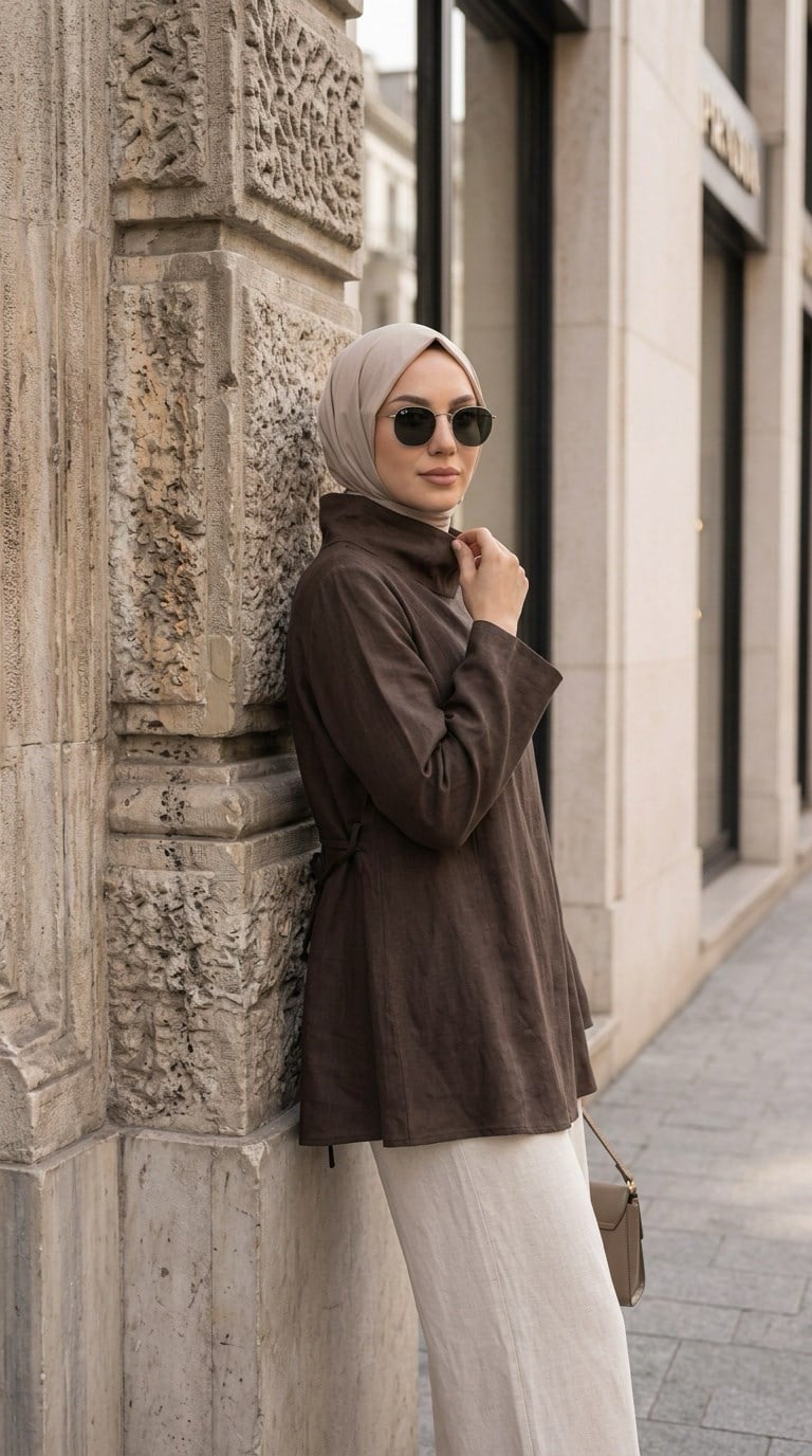 El degaje yaka tunik Kahve