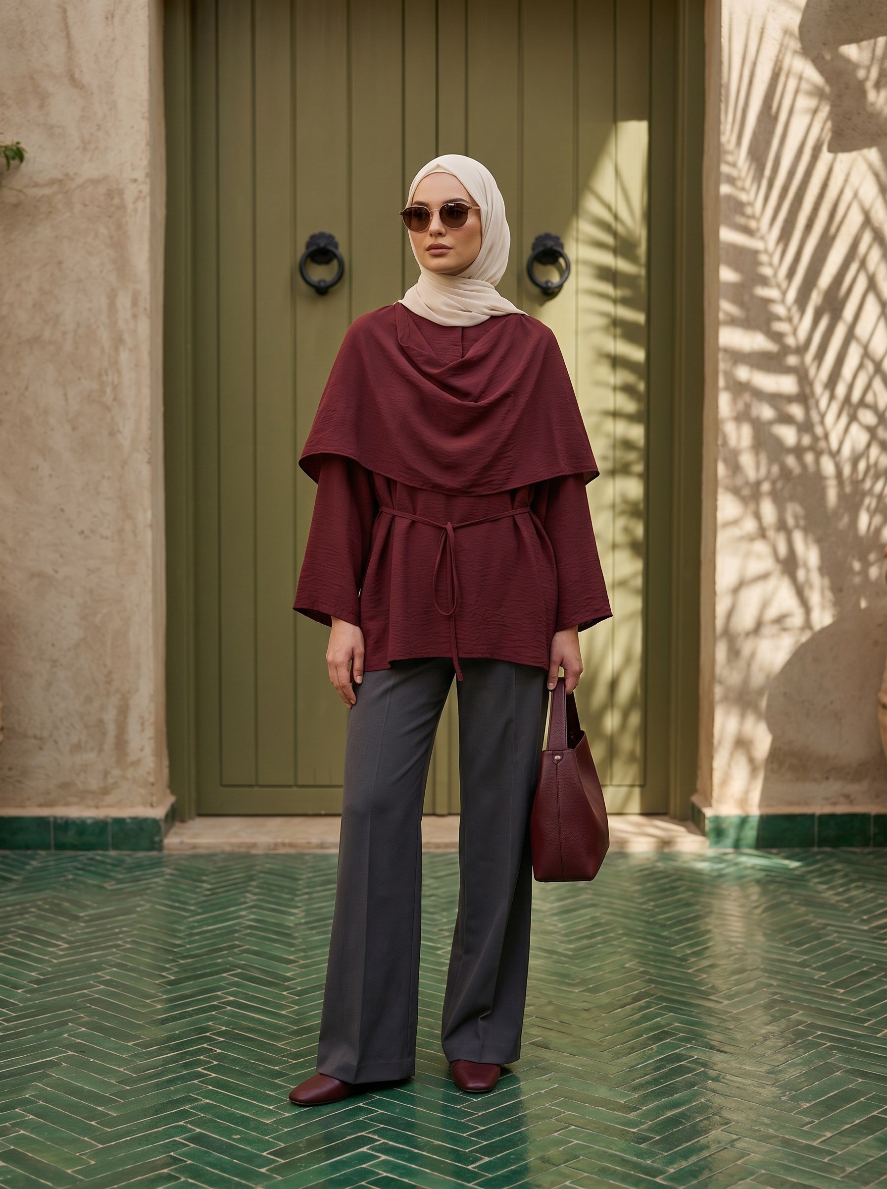 garni pelerin tunik bordo