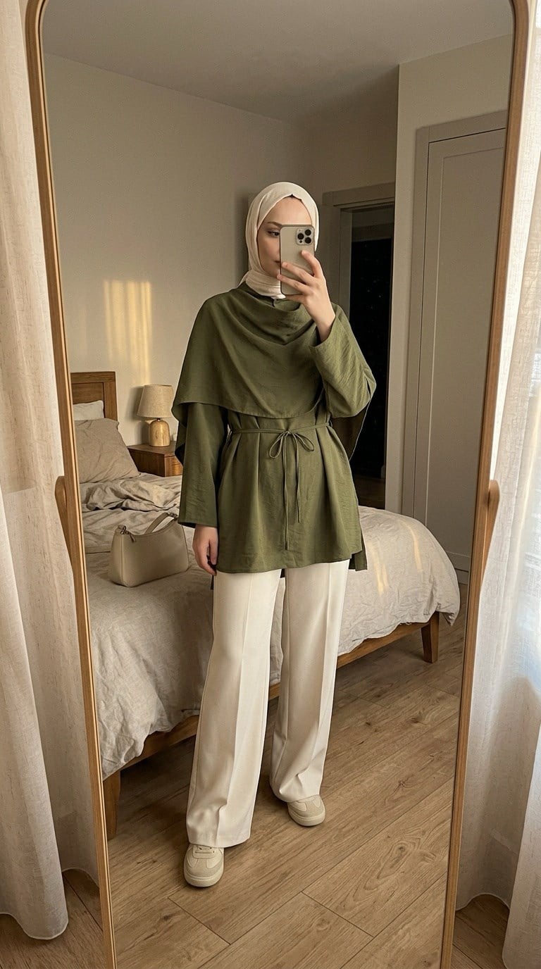 garni pelerin tunik yeşil