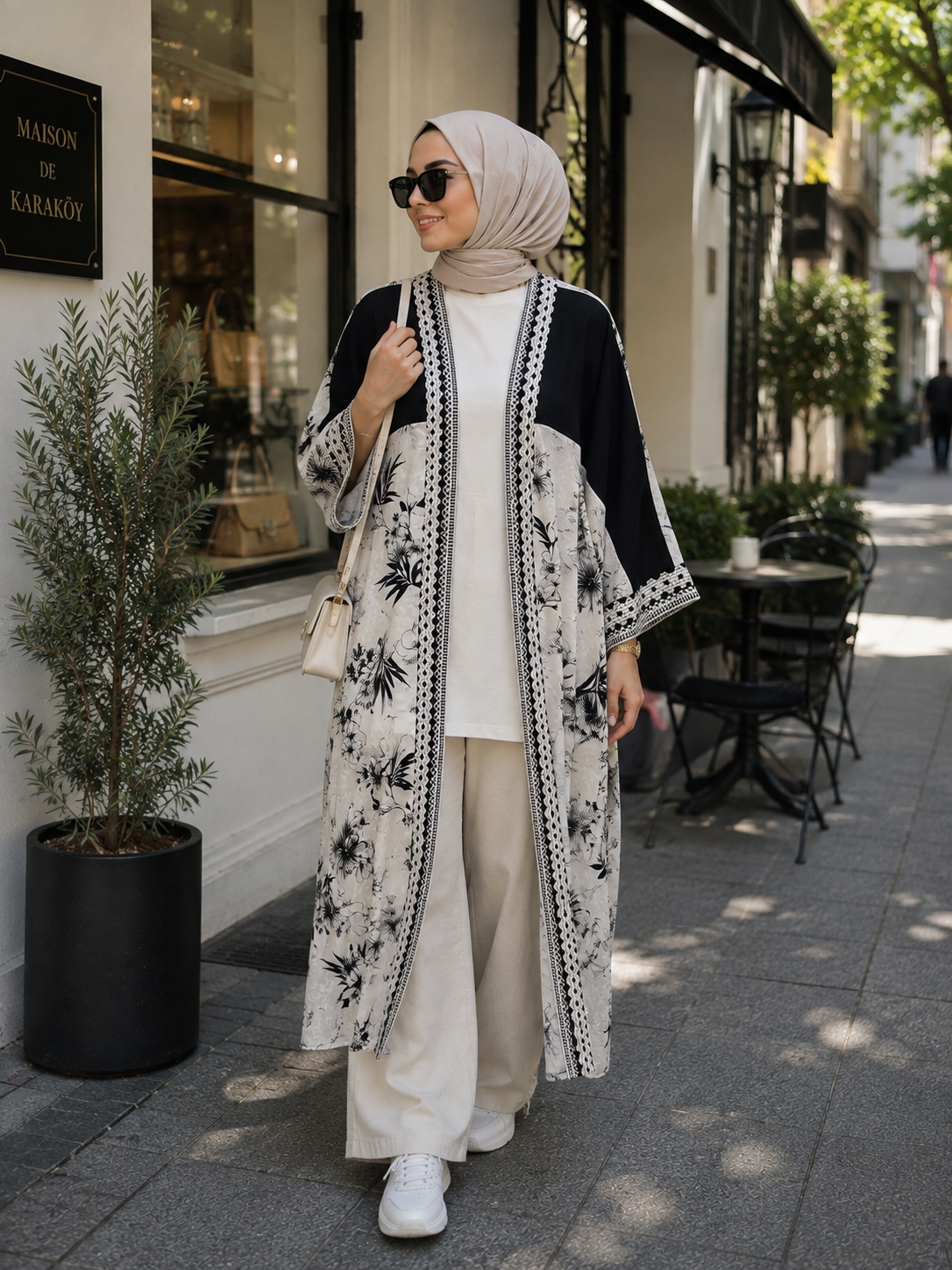 Ma desenli kimono beyaz 