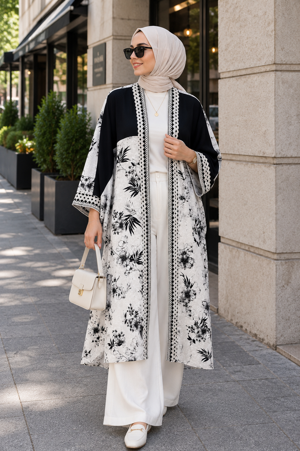 Ma desenli kimono beyaz 