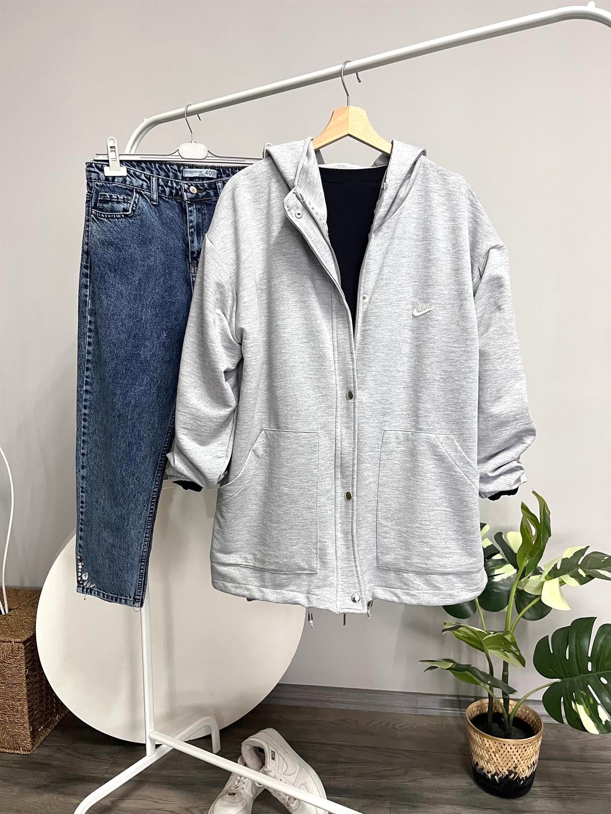 mj çıtçıtlı fermuarlı sweat gri