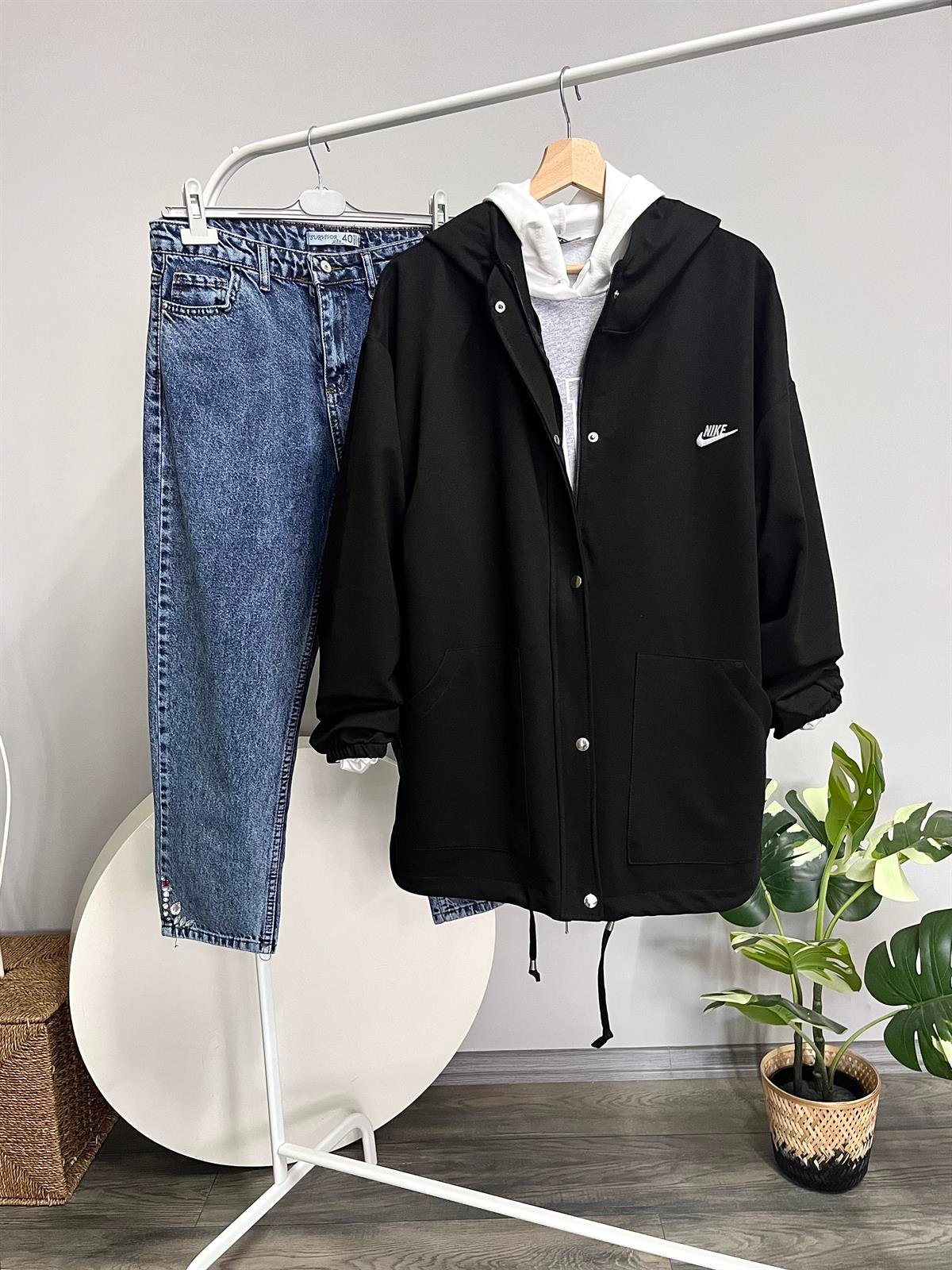mj çıtçıtlı fermuarlı sweat siyah