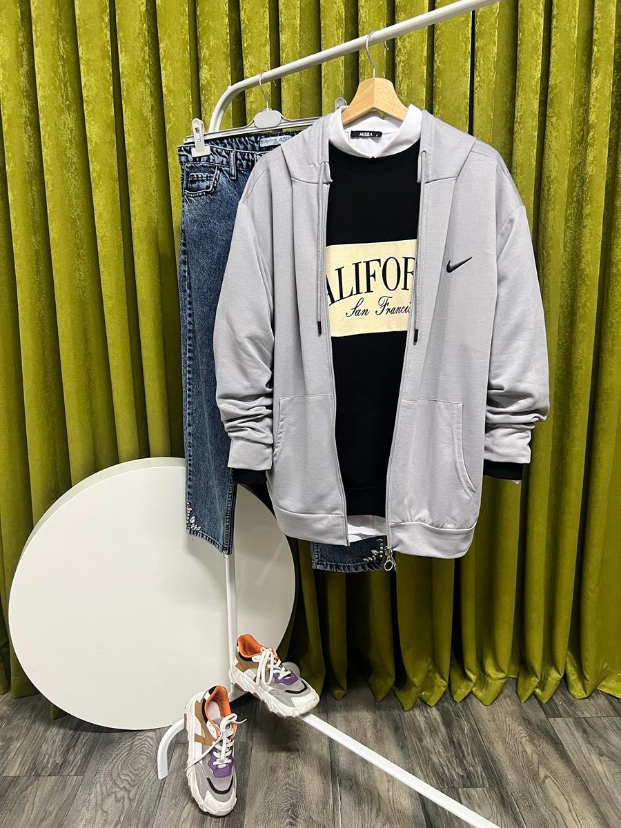 mj fermuarlı sweat gri