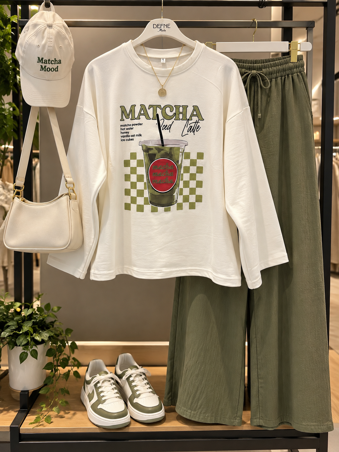 Pe Matcha Baskılı Sweat Beyaz