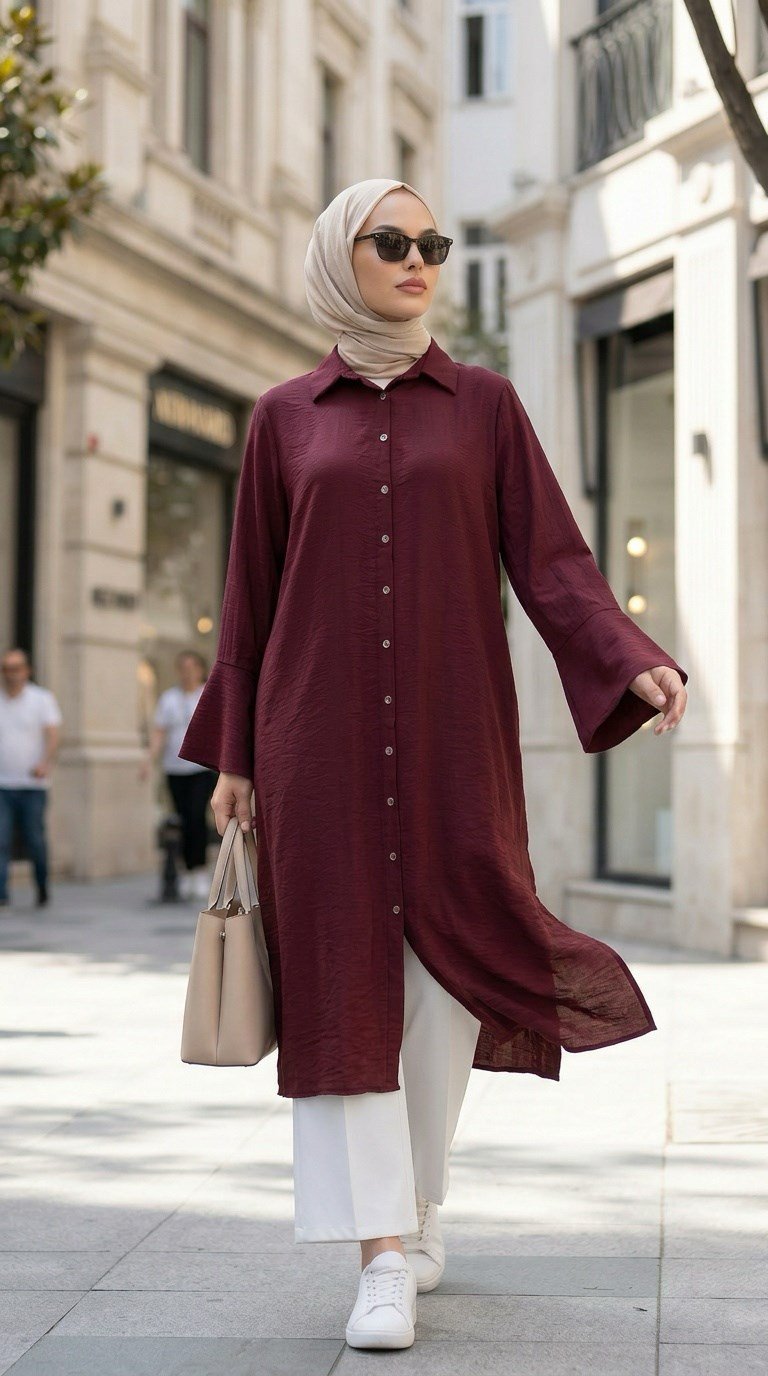 ta düğmeli tunik bordo