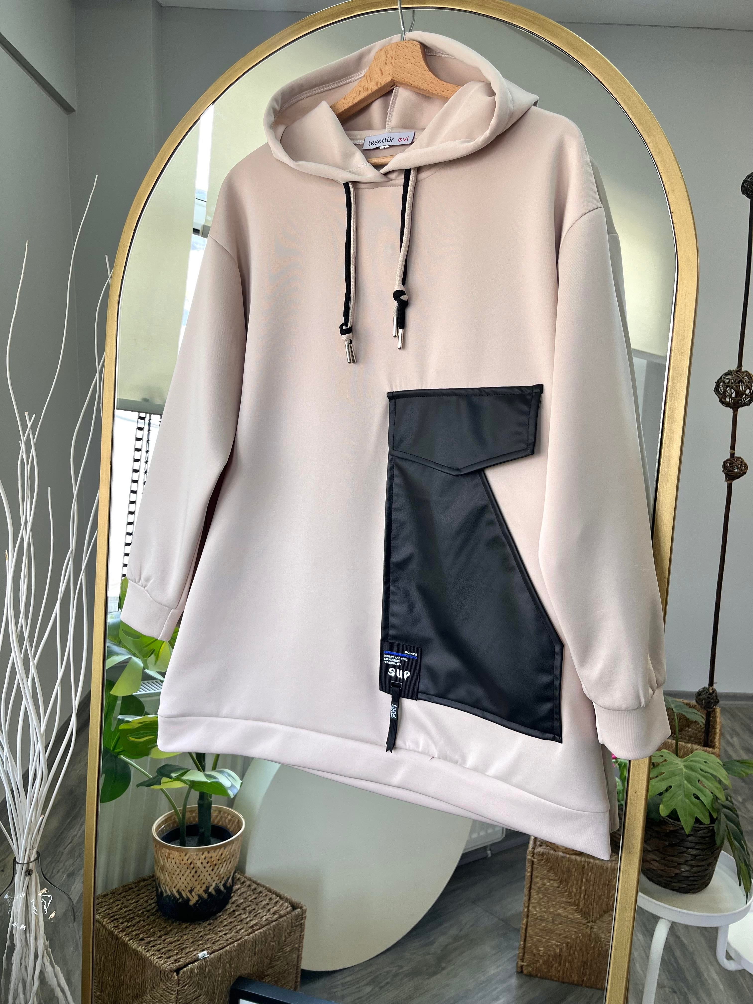 ti deri detaylı scuba sweatshirt bej