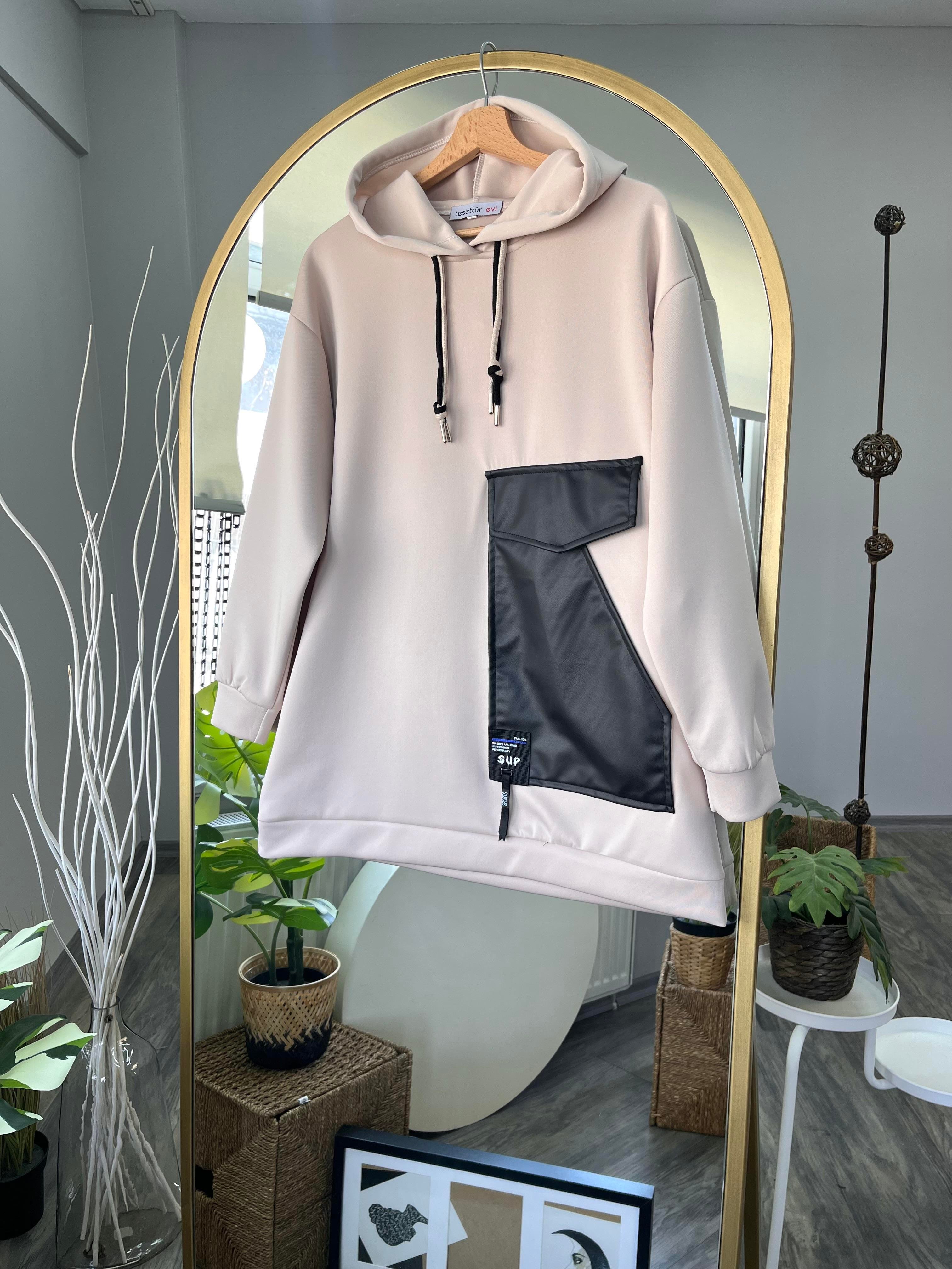 ti deri detaylı scuba sweatshirt bej