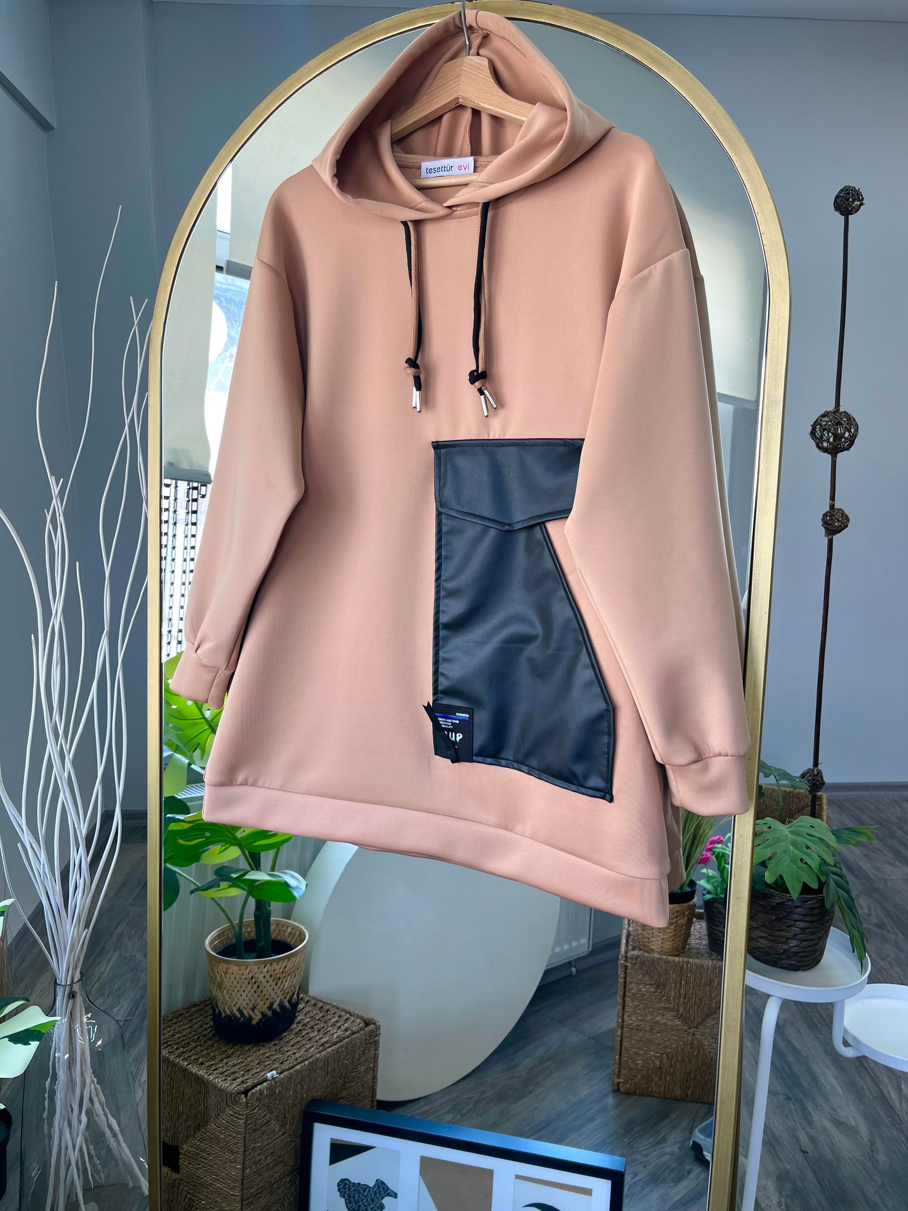 ti deri detaylı scuba sweatshirt kahve