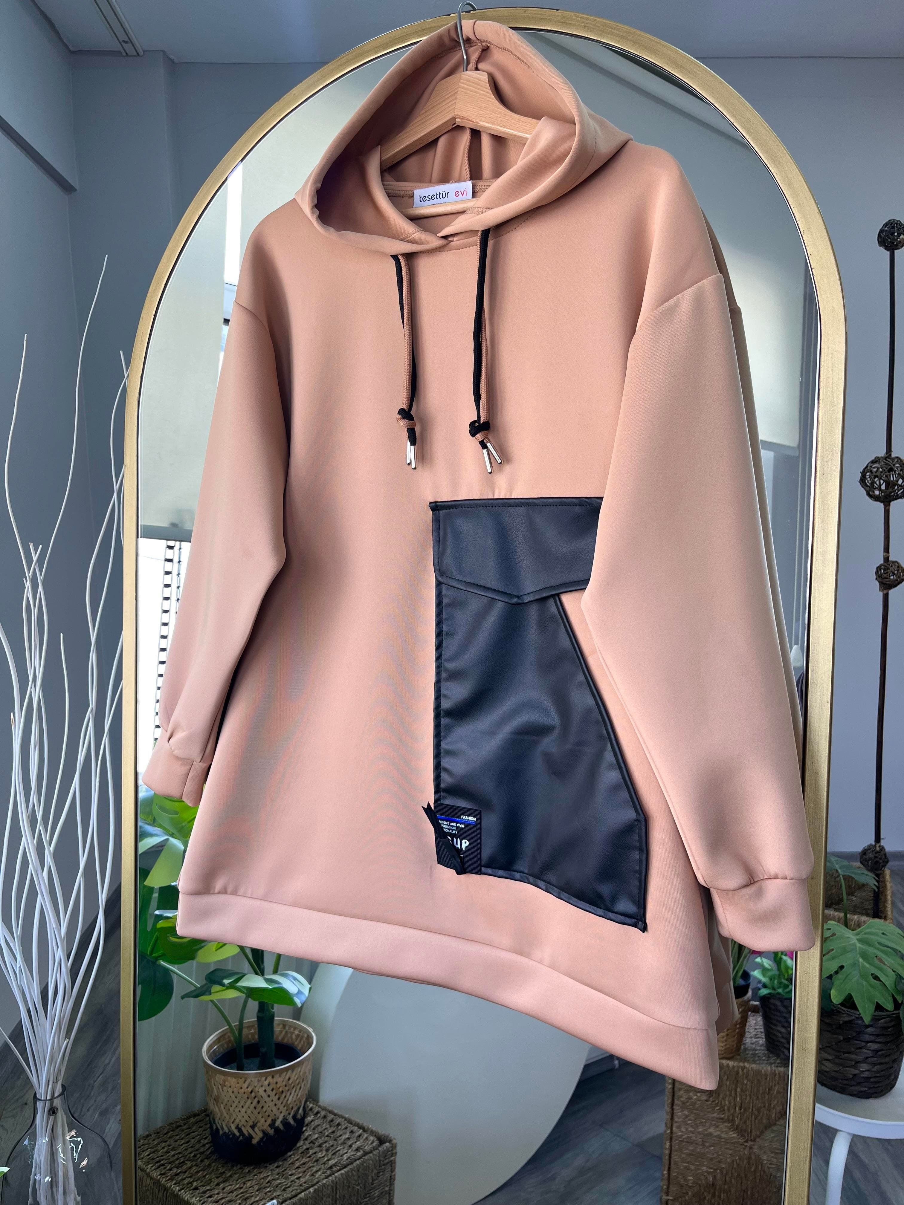 ti deri detaylı scuba sweatshirt kahve