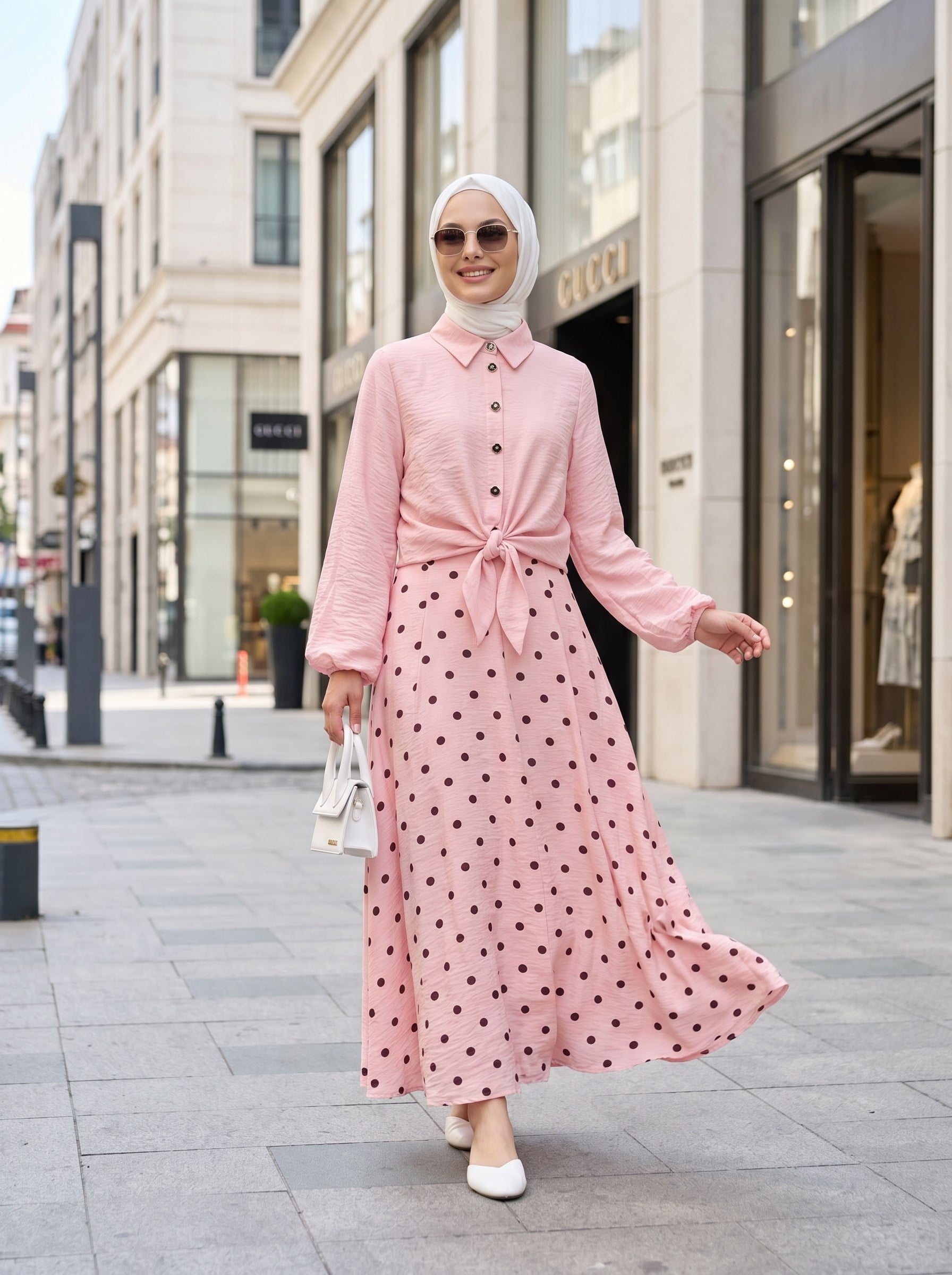 va puantiye etekli takım pembe