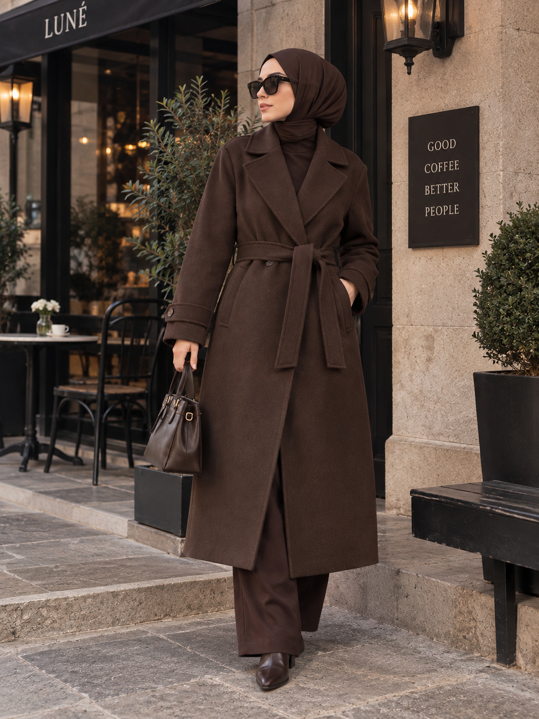 Vv Oversize Çift Düğme Kaban Acı Kahve