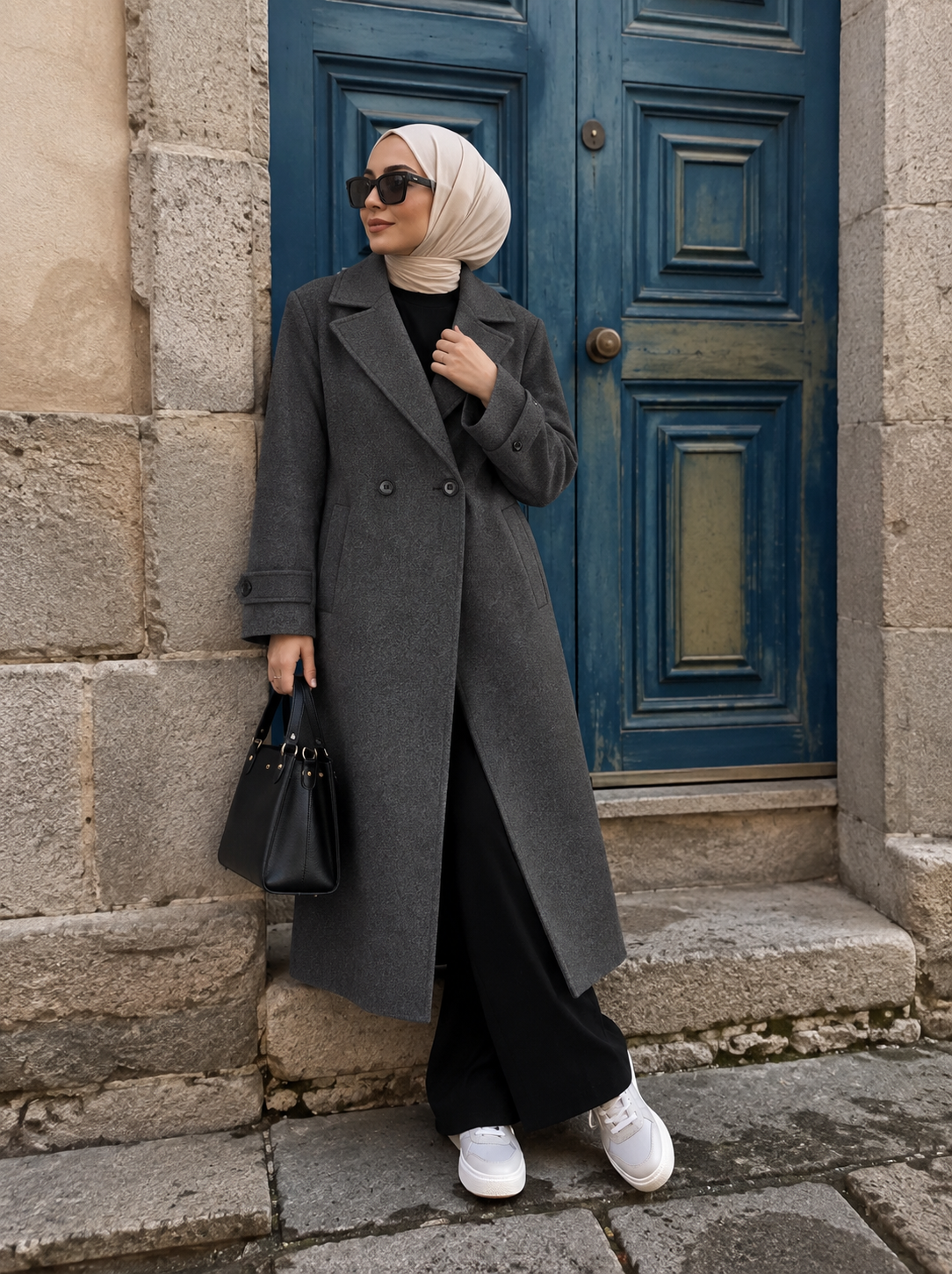 Vv Oversize Çift Düğme Kaban Antrasit